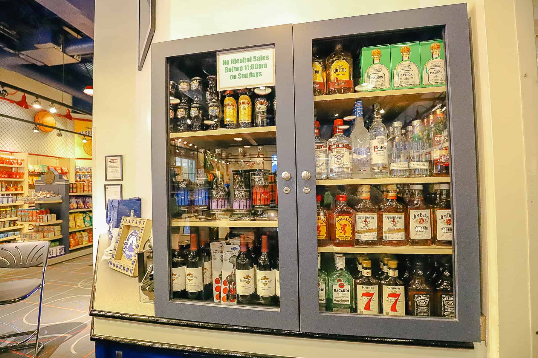 liquor cabinet at Disney's All-Star Music's gift shop 