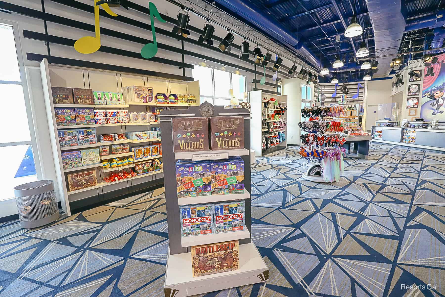 displays with Minnie Ears, board games, and other gifts at Disney's All-Star Music Resort 