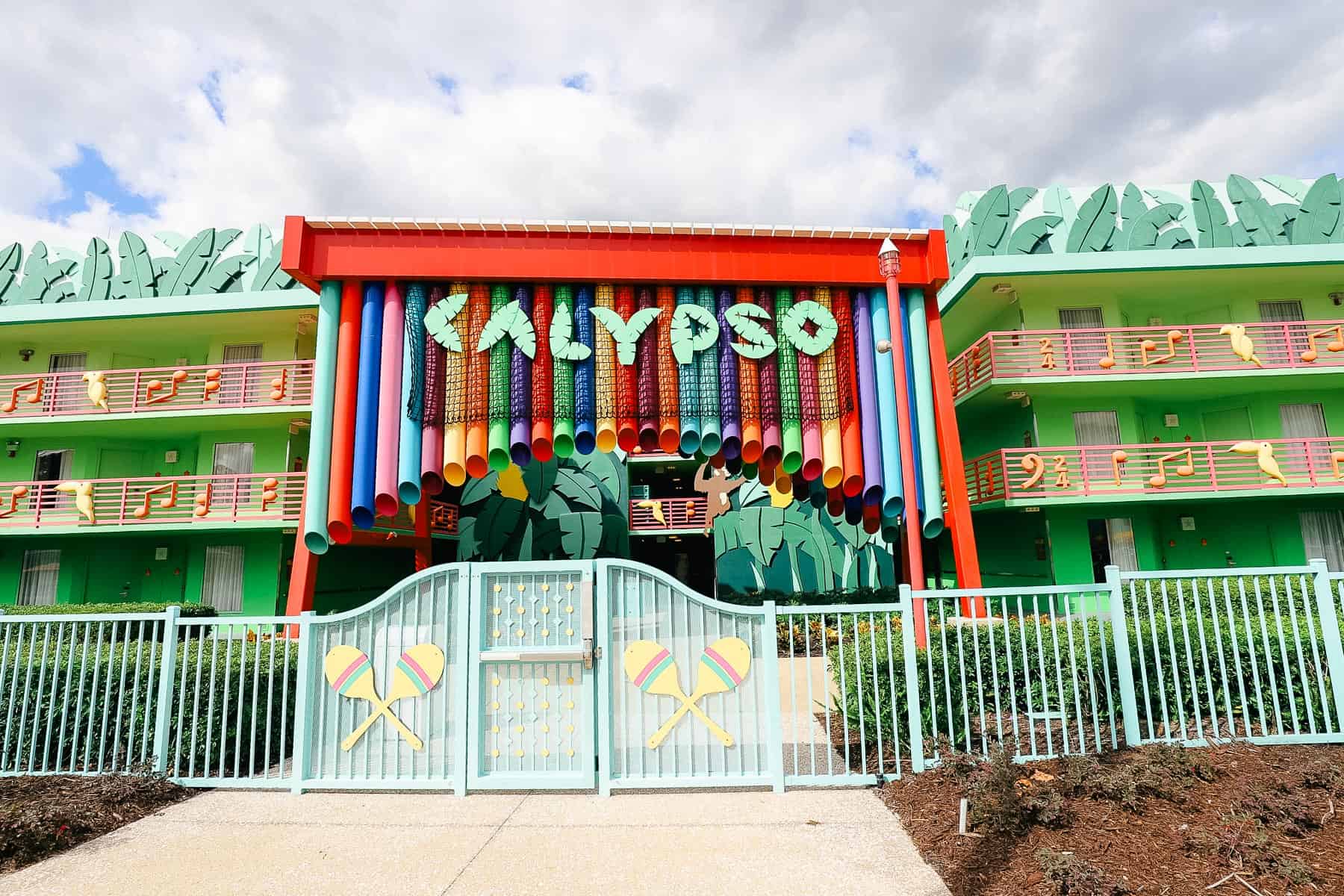 A giant xylophone in the Calypso section of the resort at All-Star Music 