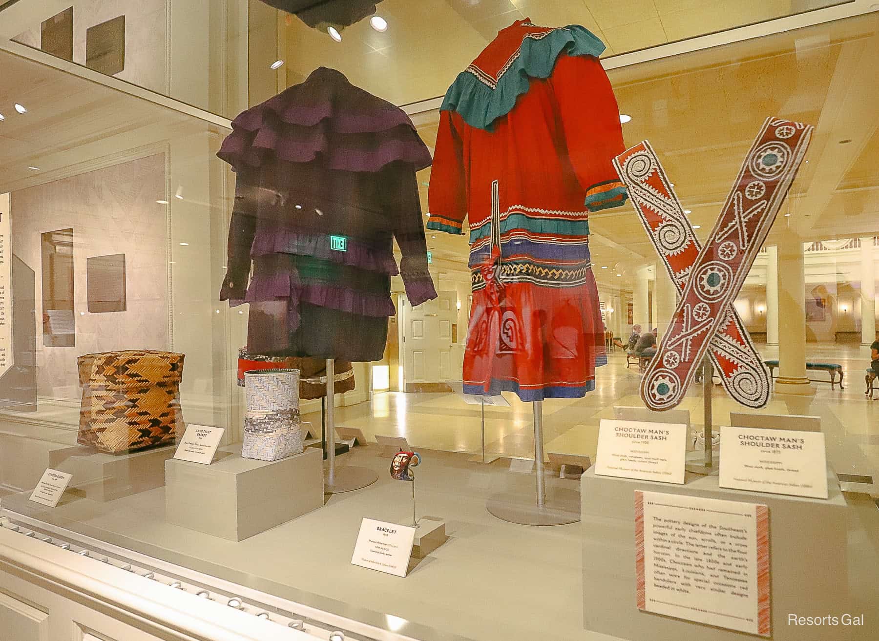 a display of American Indian artifacts in the American Heritage Gallery at Epcot 