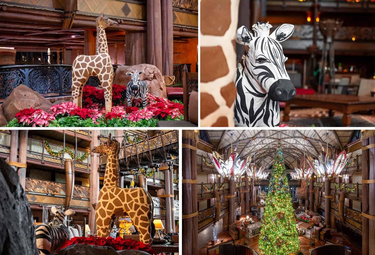 shots and angles of the gingerbread display at Disney's Animal Kingdom Lodge 