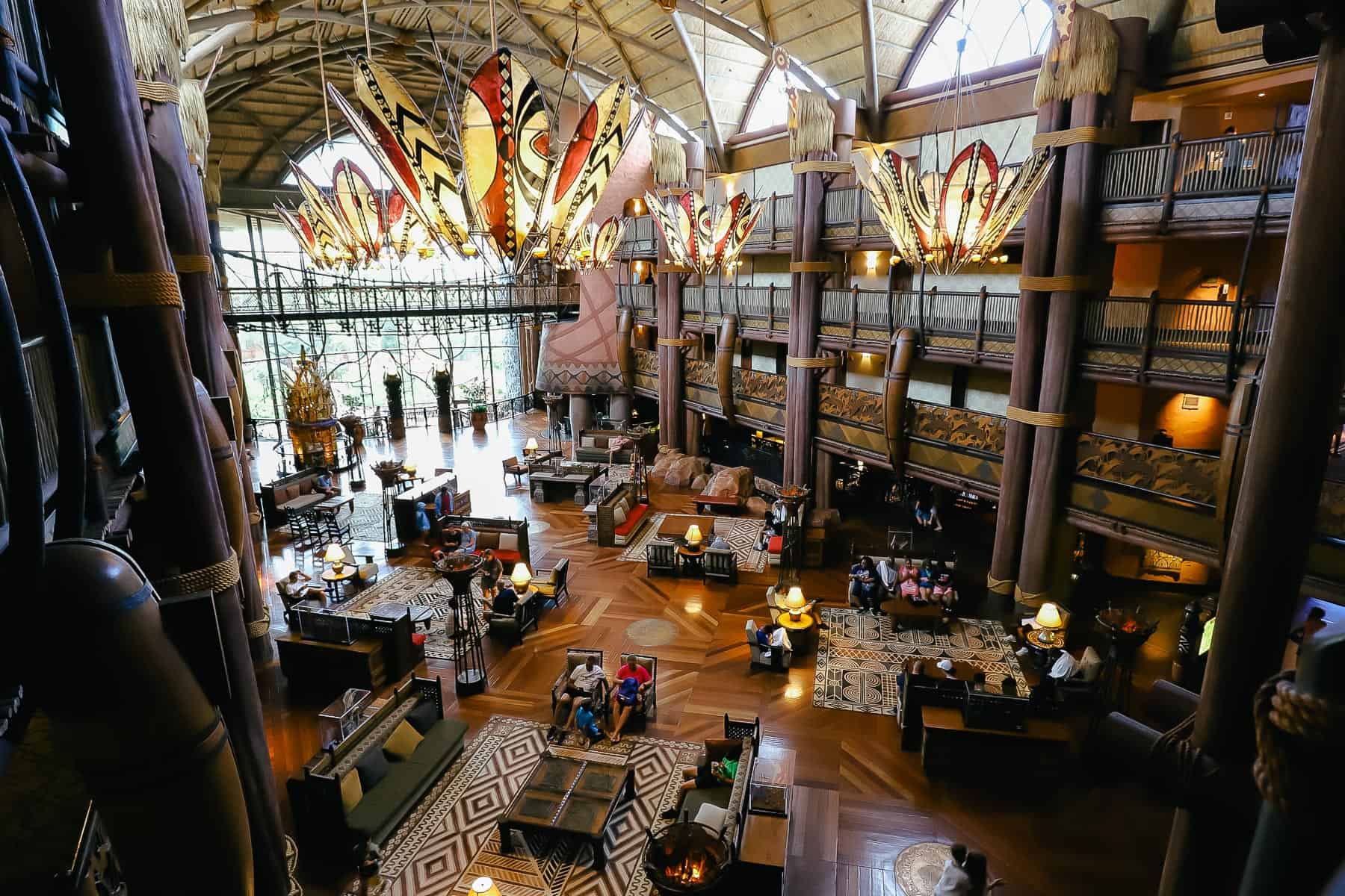 the interior of Jambo House Lobby taken from an upper level 