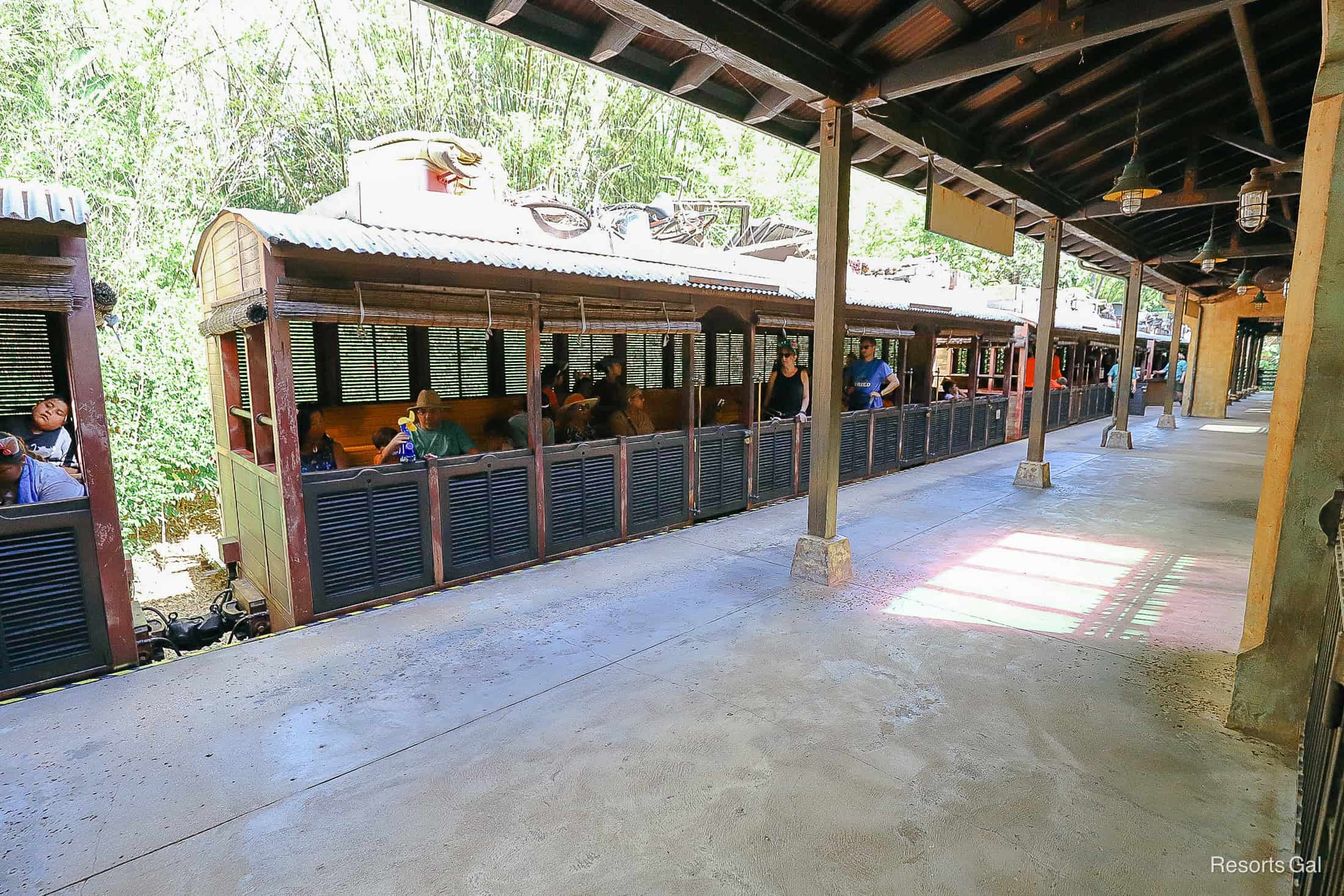 Guests boarding the Wildlife Express Train at Disney's Animal Kingdom. 