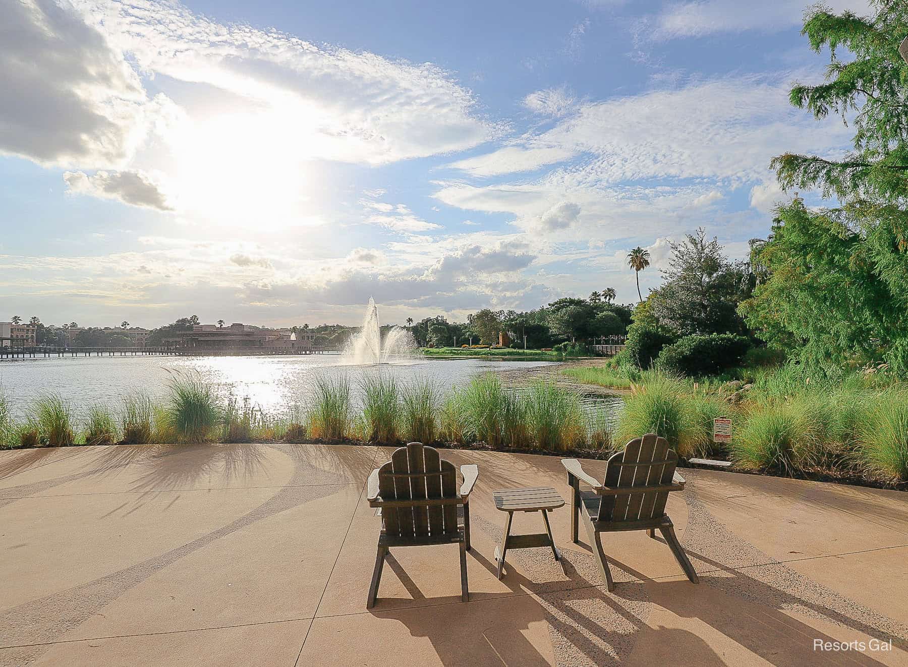 two chairs facing the lake at Disney's Coronado Springs 