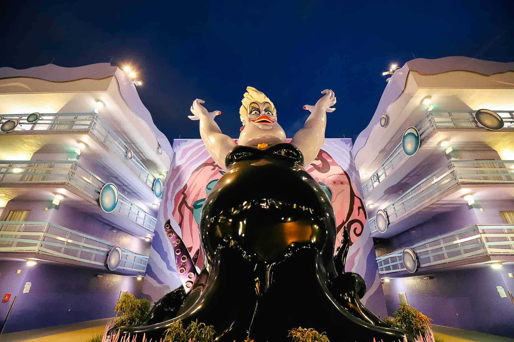 Ursula towers over one section of the Little Mermaid area at Disney's Art of Animation 
