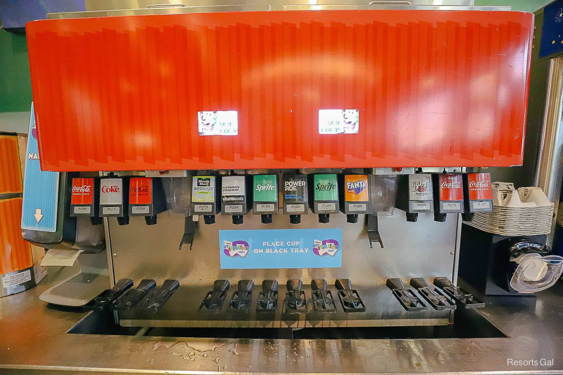 a beverage refill station inside Landscape of Flavors at Art of Animation 