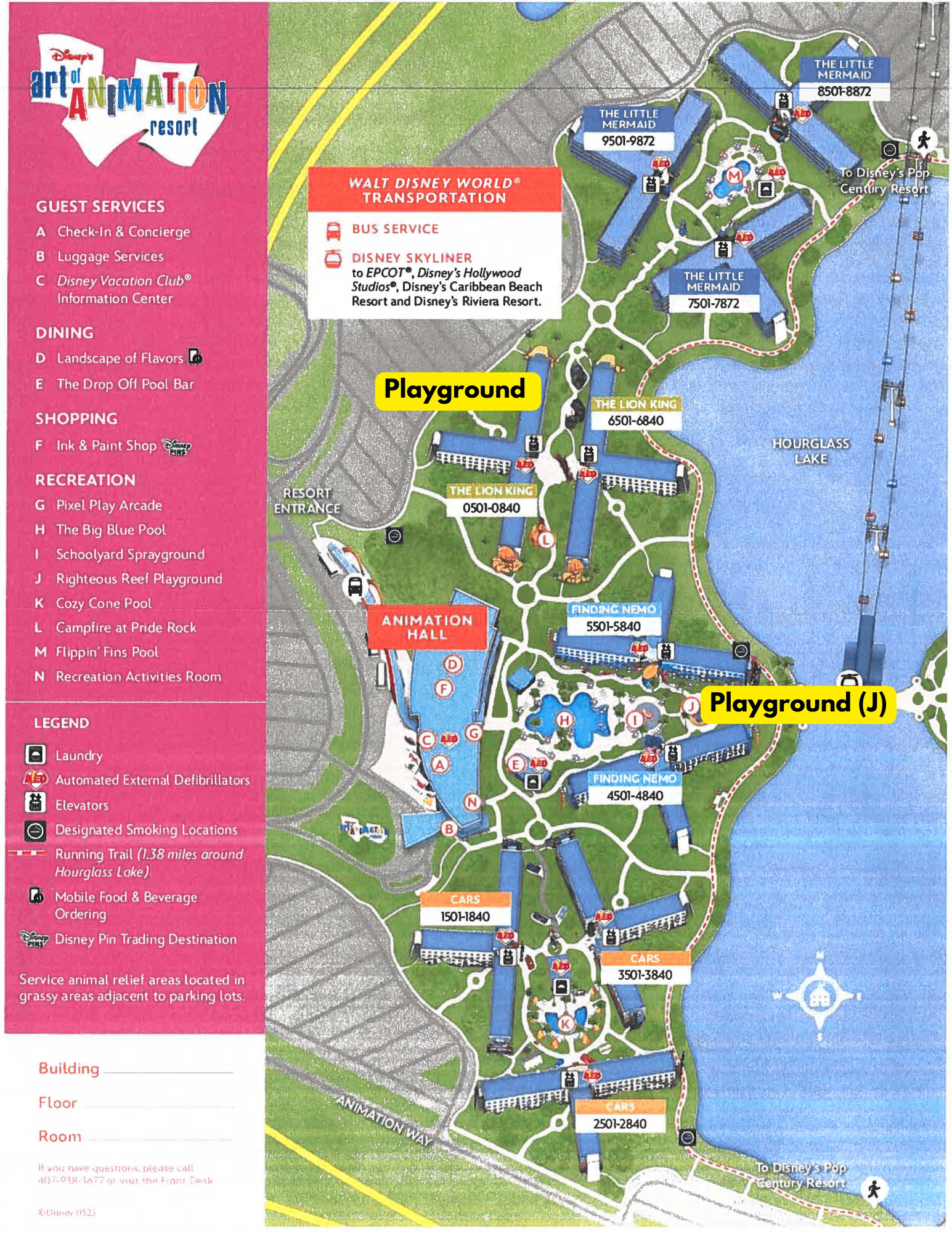 map that shows the location of the playground at Disney's Art of Animation 