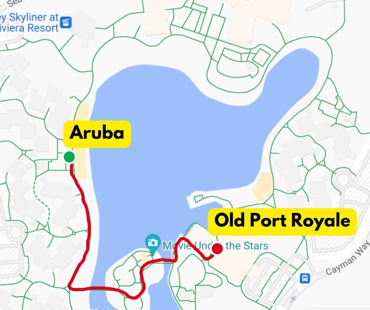 walking distance from Aruba to Old Port Royale 