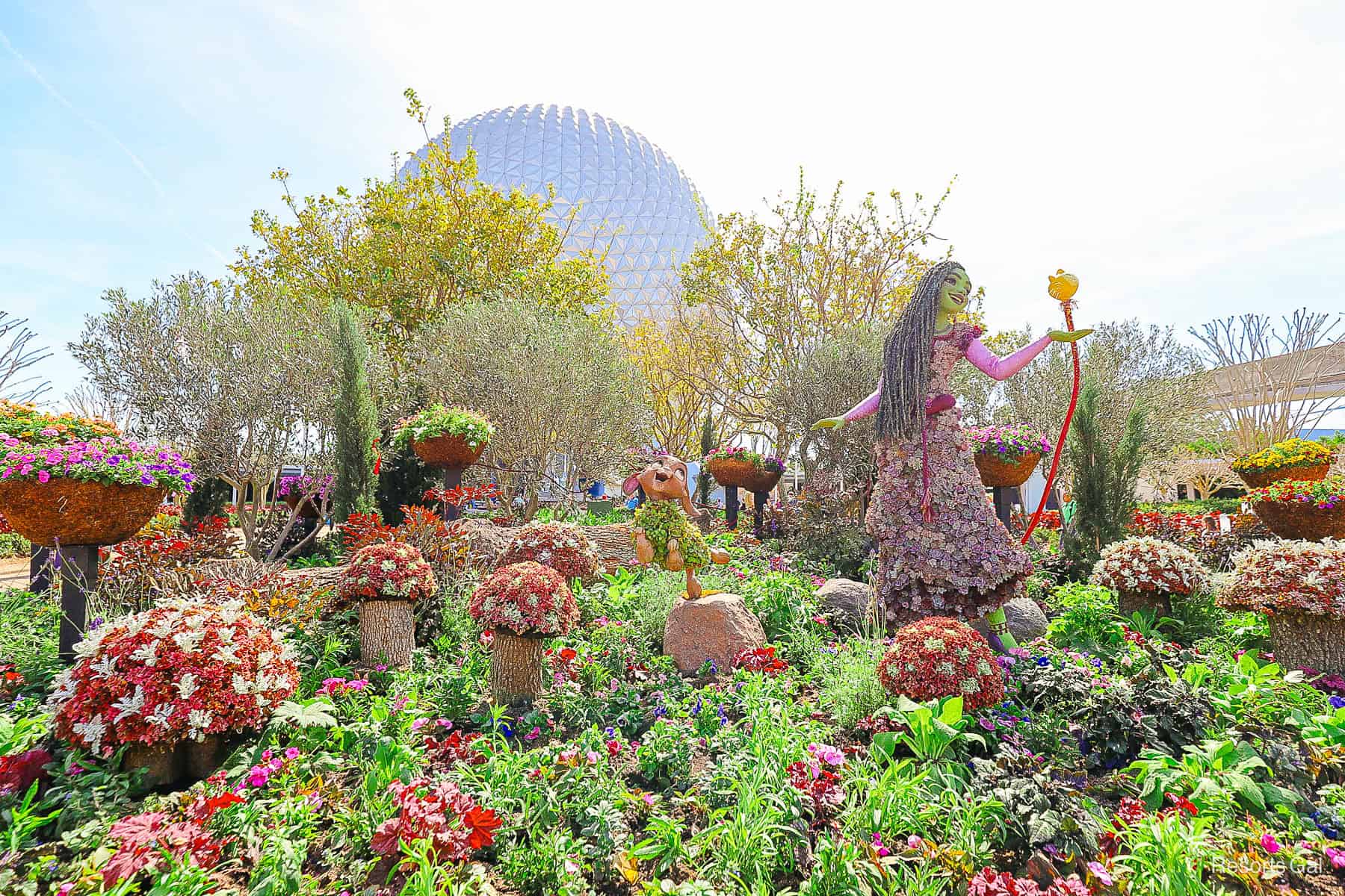 an overall view of the Disney animated film 'Wish' topiary at Epcot 