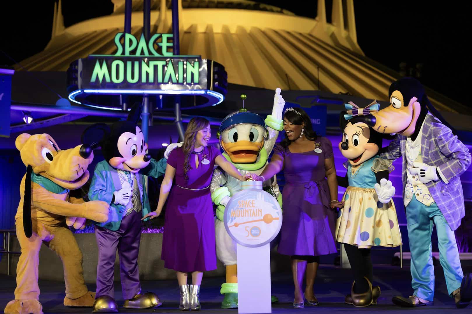 Astronaut Donald and friends at Space Mountain 