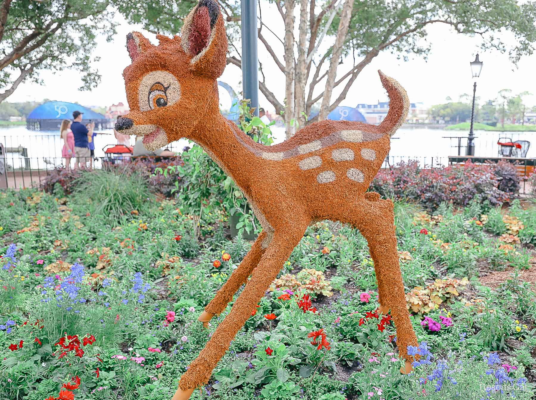 Bambi topiary in a wild flower bed 