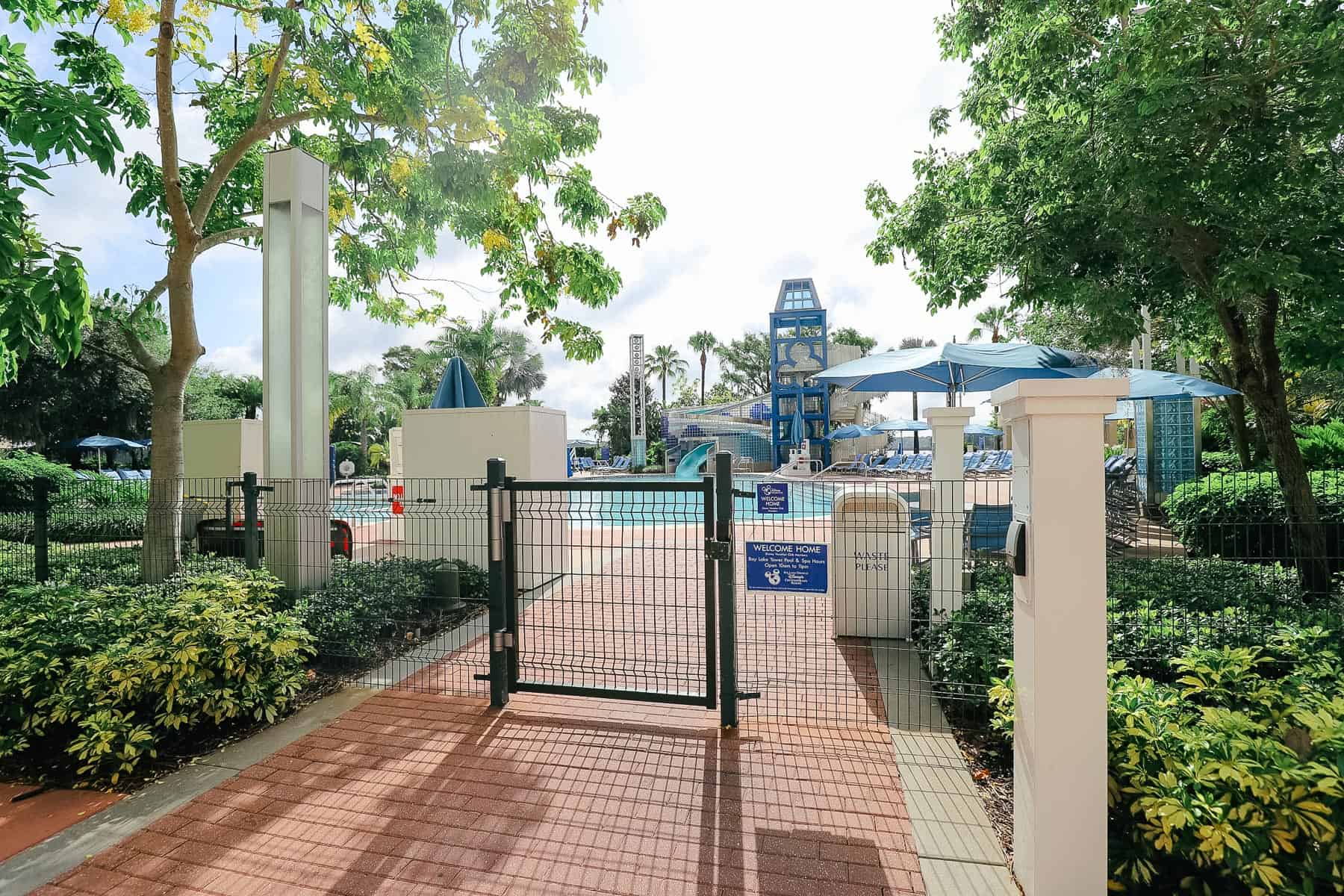 the Bay Cove Pool entrance with gate 