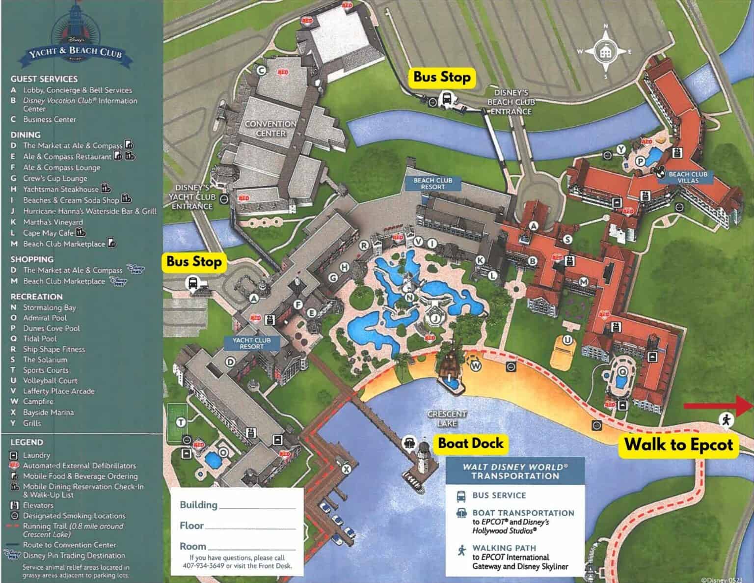 Disney's Beach Club Transportation Map (With Destinations)