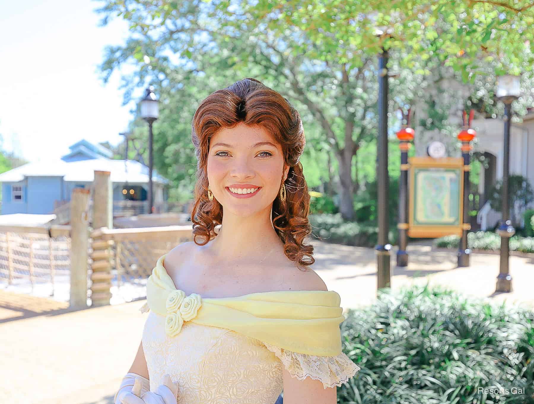 Belle in her yellow ball gown at Port Orleans Riverside Resort 