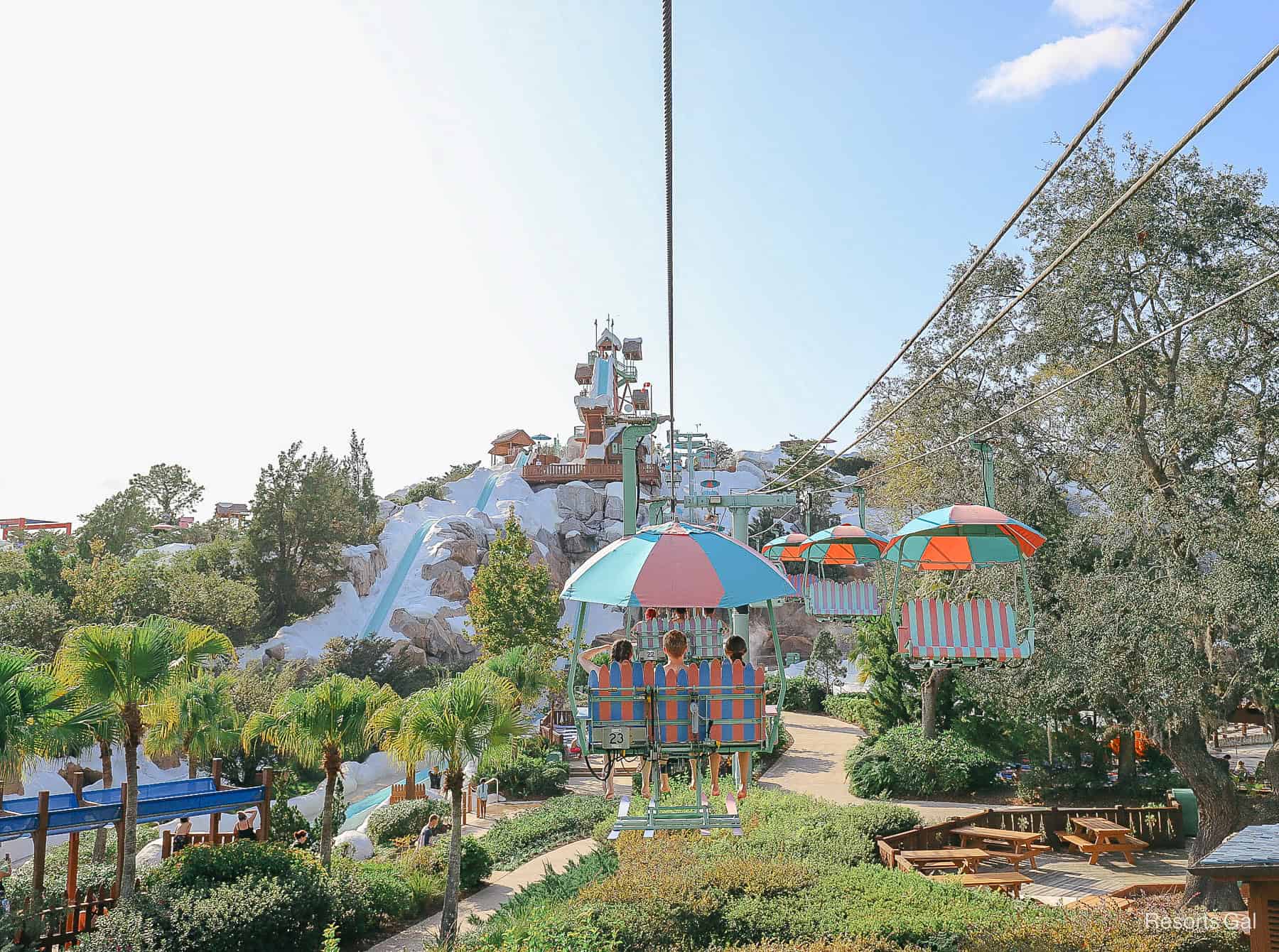 guests riding the chairlift at Disney's Blizzard Beach 