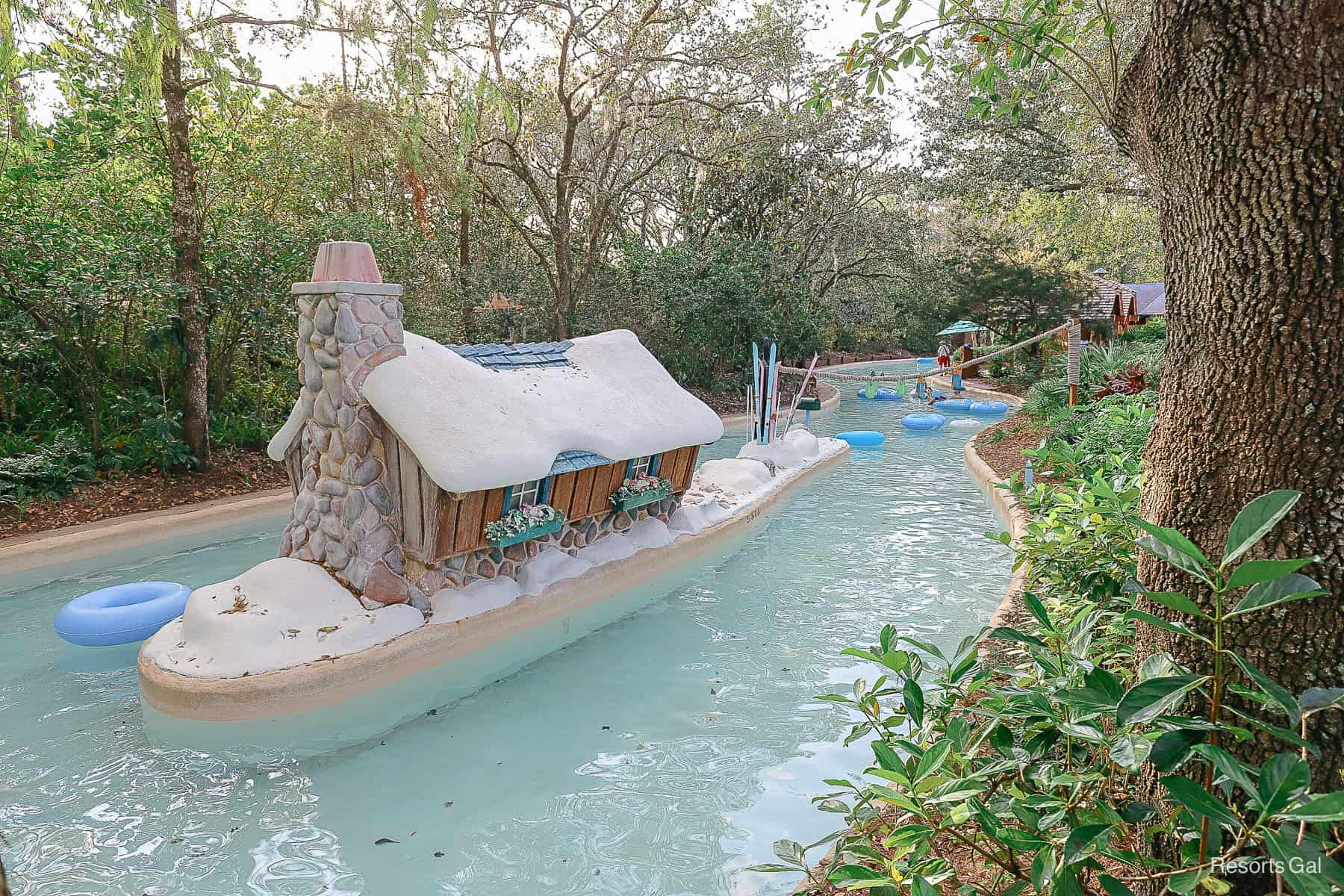 the lazy river with Ice Gator's shack in the center of it 