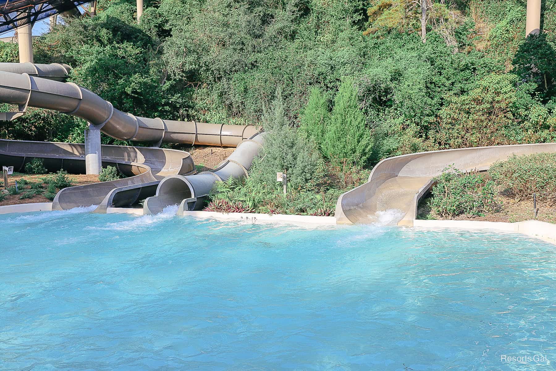 two open slides and a center tunnel slide at Runoff Rapids 