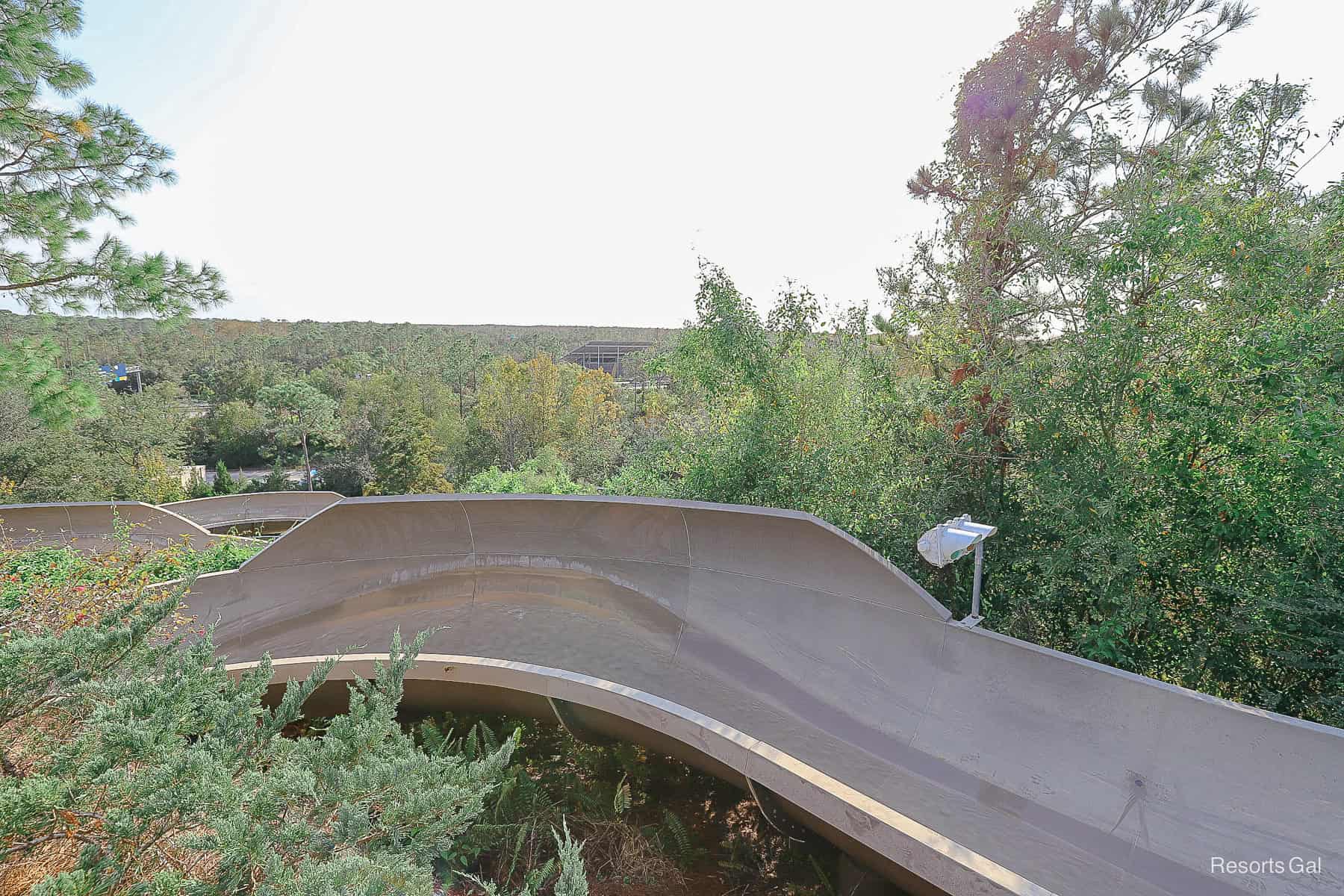 the path of the open slide as it curves around the mountainside 