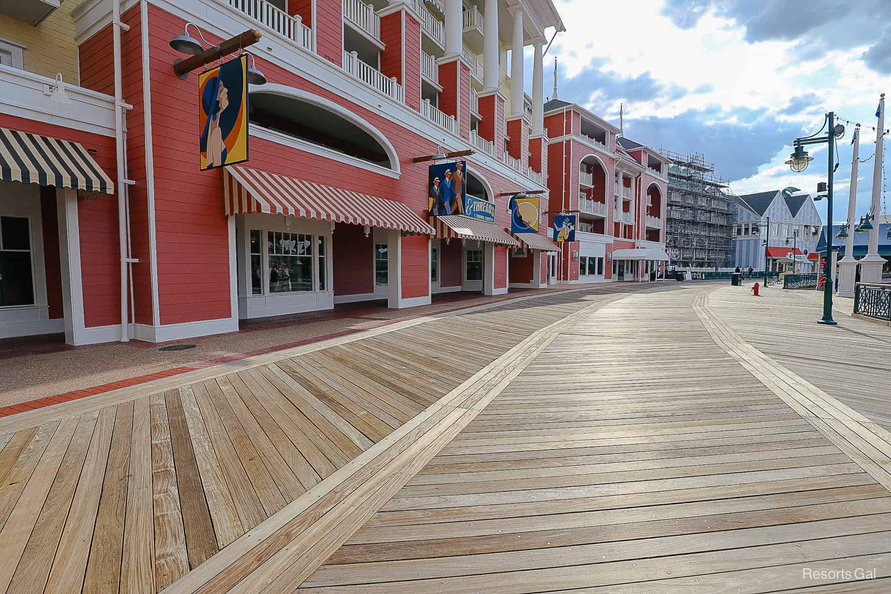 shows a mix of new and old wood on Disney's Boardwalk 