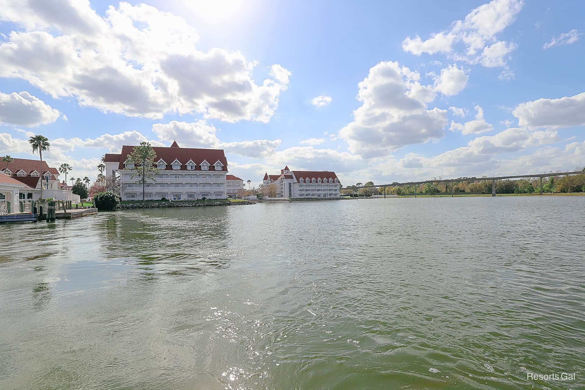 a view of the Grand Floridian when exiting the boat dock 