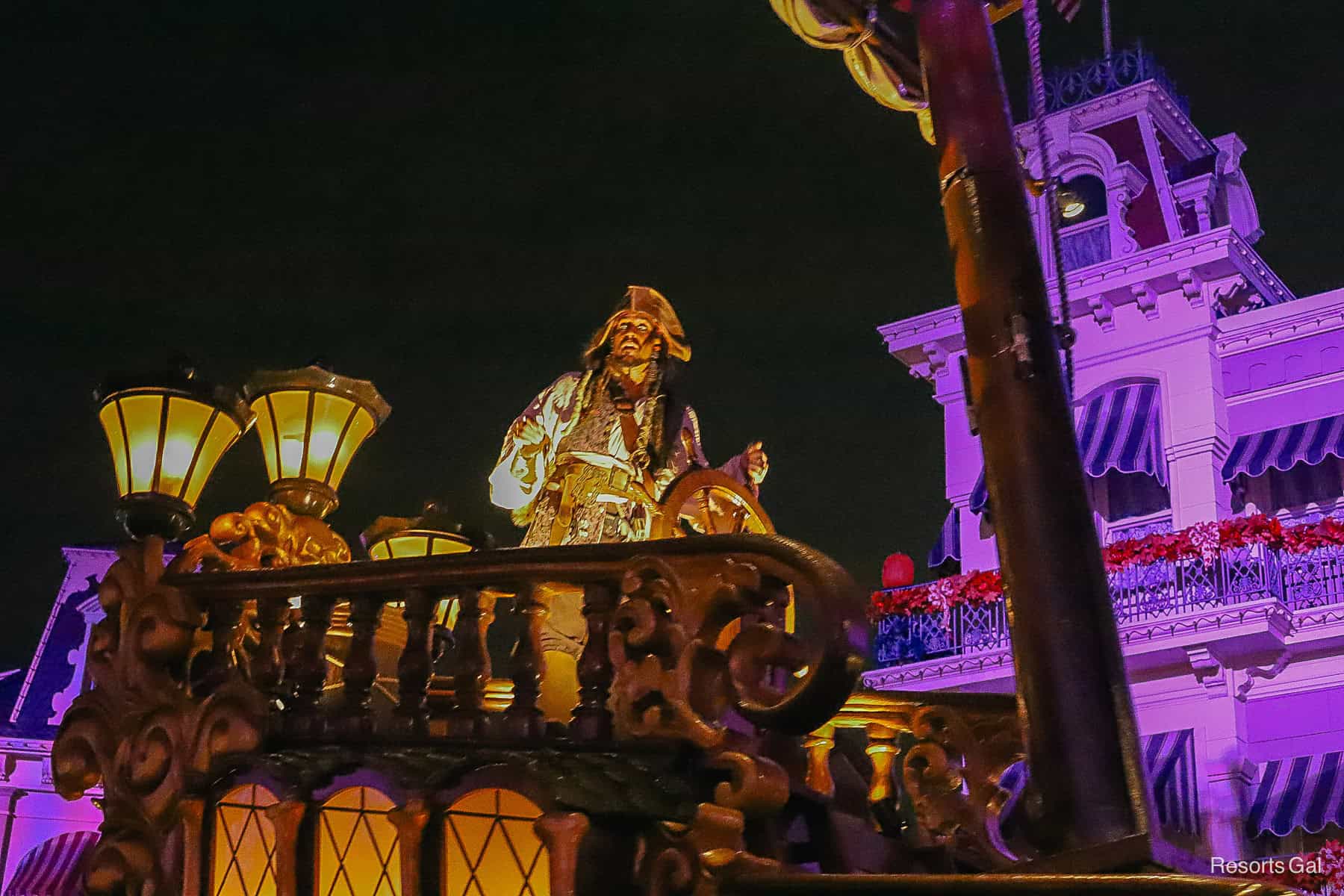 Jack Sparrow character on the float in the Boo To You Parade 