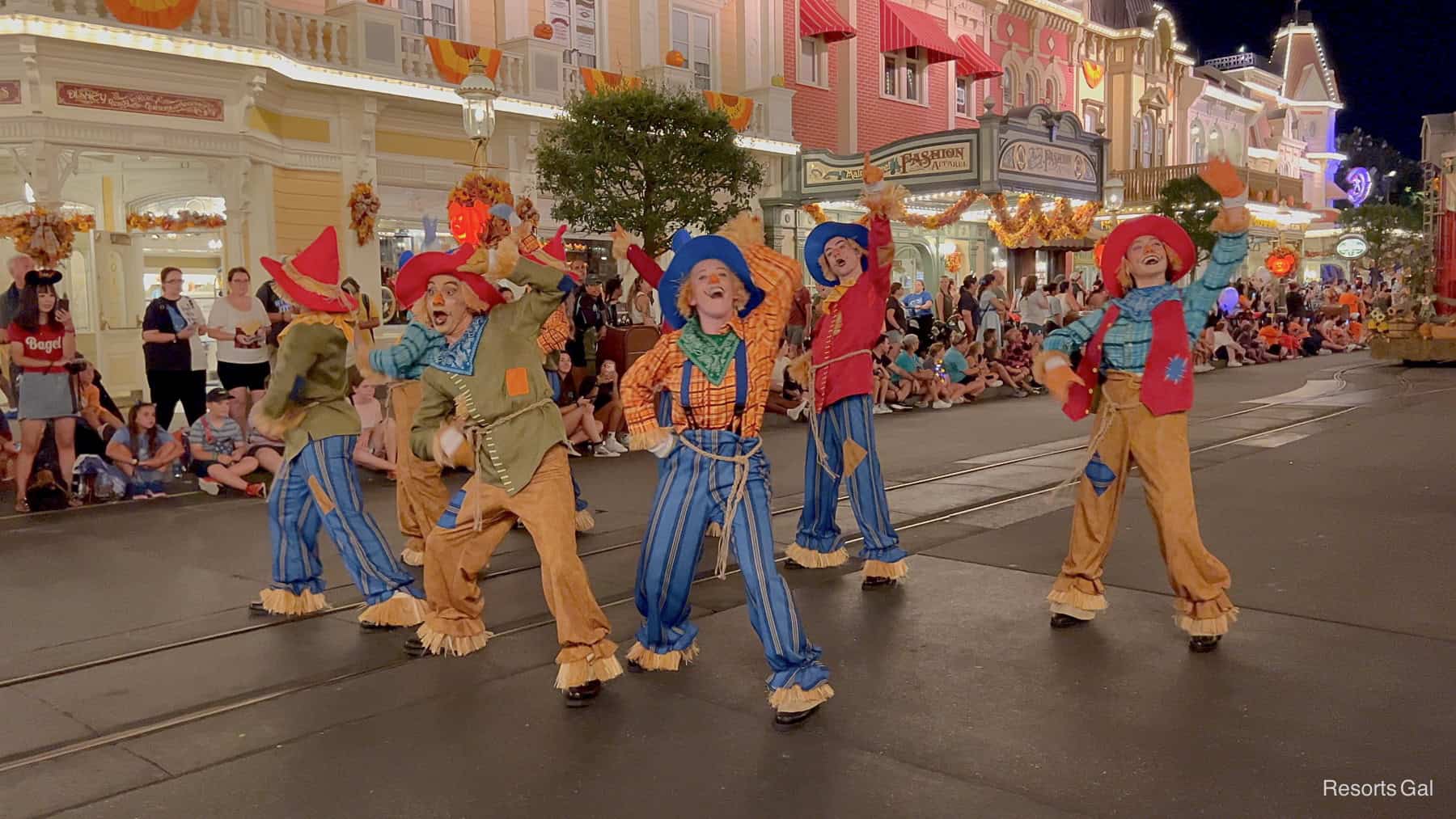 scarecrows during the Mickey's Boo To You Parade viewing location Main Street USA 