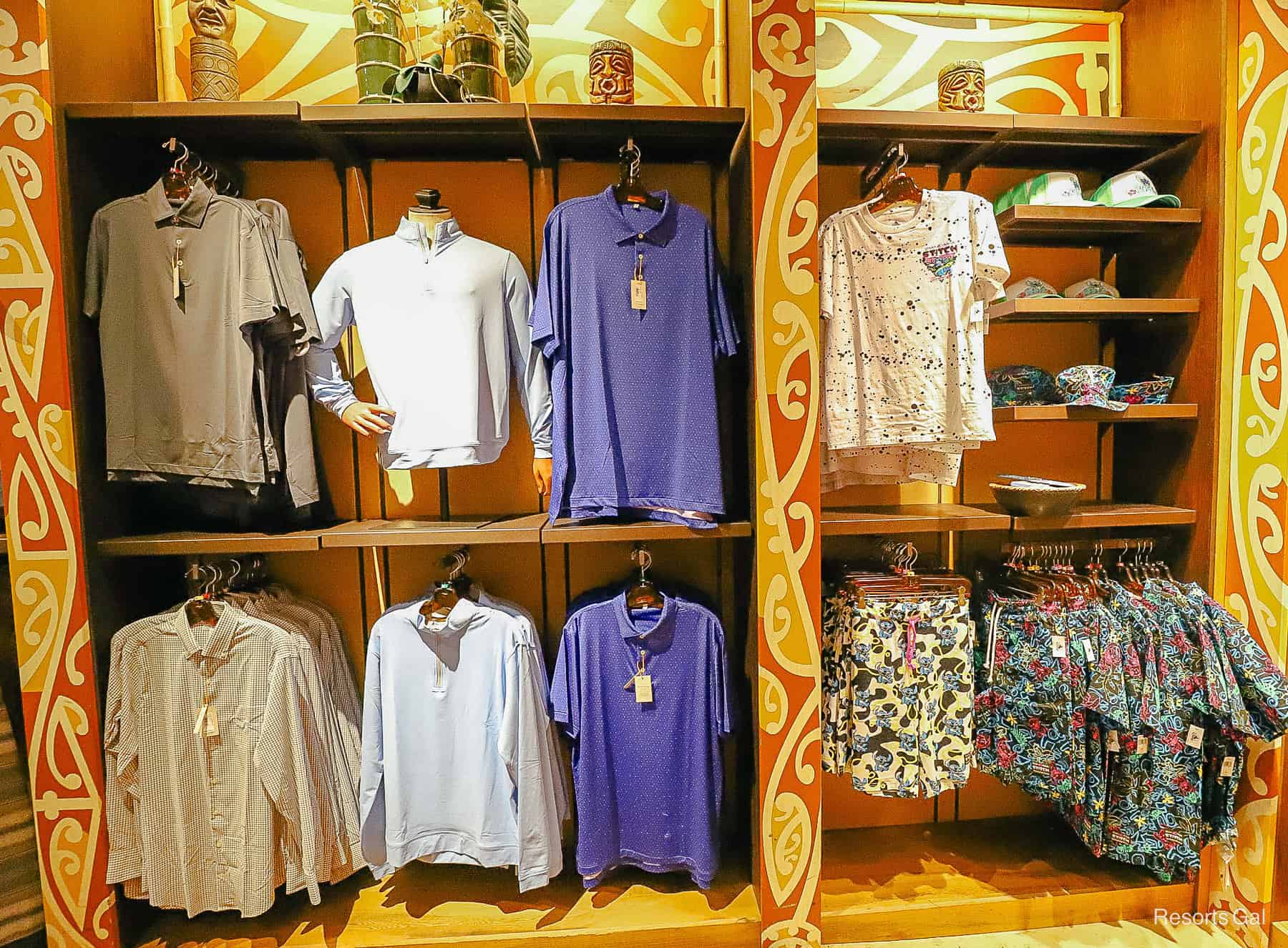 a display with mens clothing and apparel 