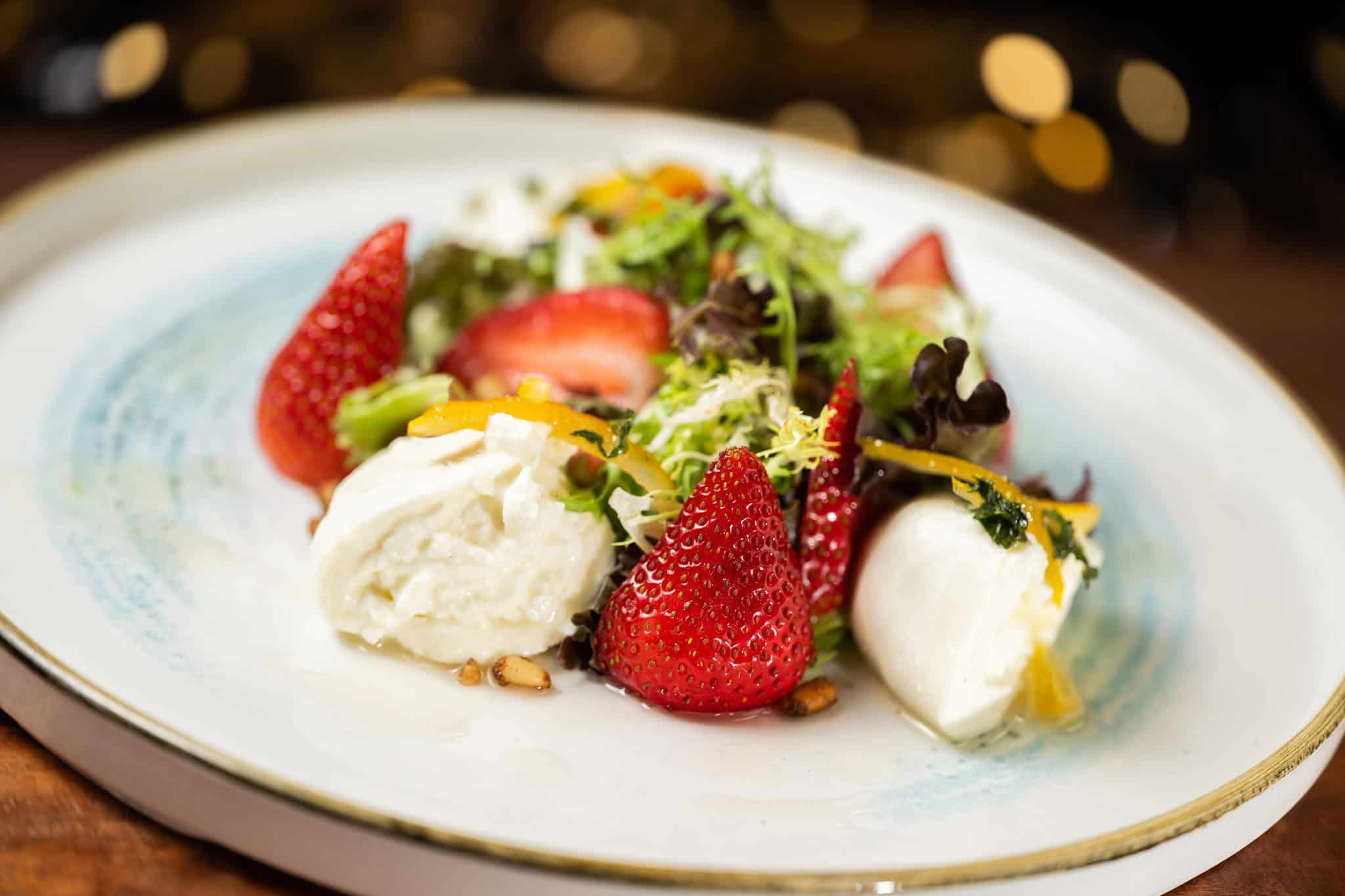 macerated seasonal fruit burrata 