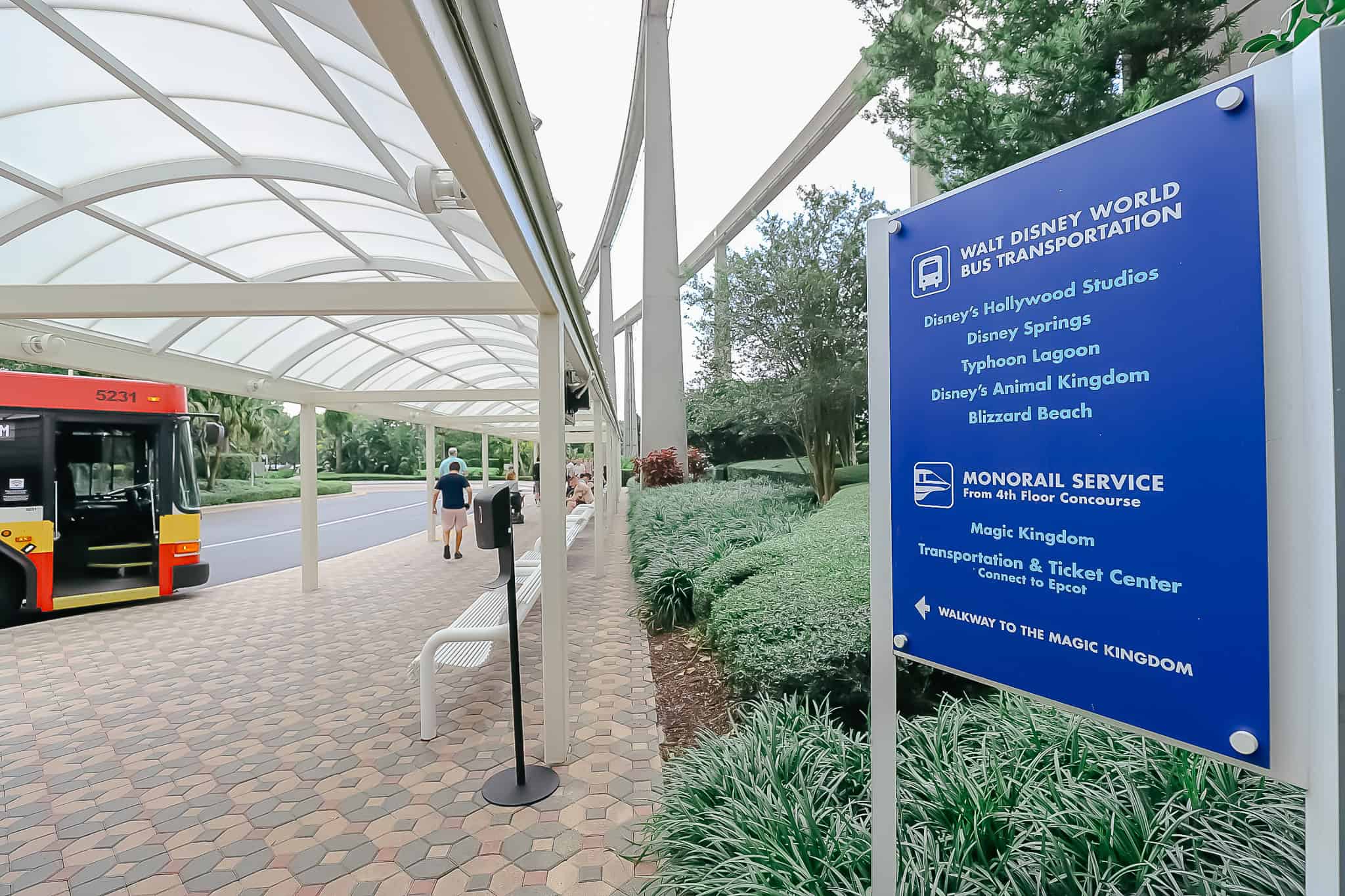 the bus stop with transportation sign at Disney's Contemporary Resort 