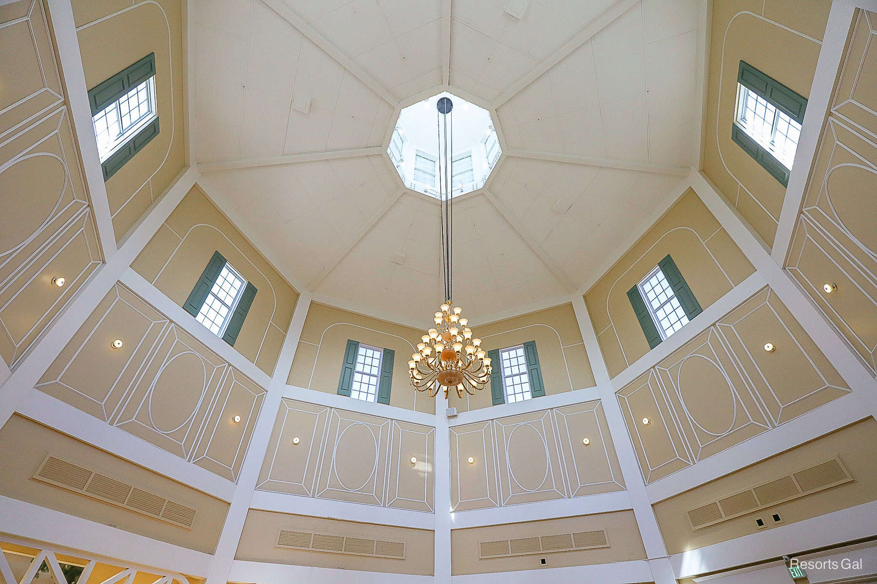 the lobby ceiling of the Carriage House at Disney's Saratoga Springs 