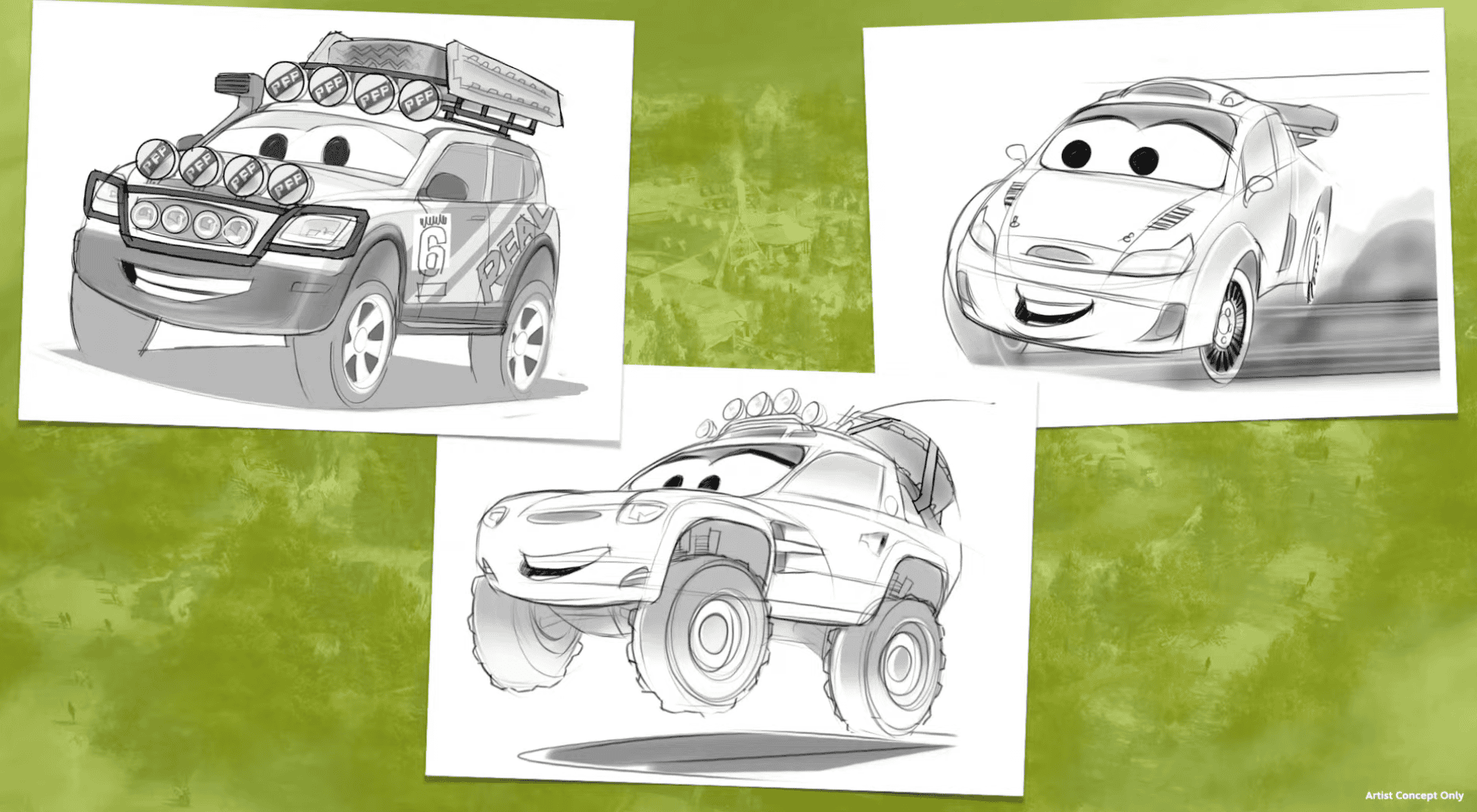 New Ride Vehicle Concept Sketches Released for Cars Attraction Coming to Magic Kingdom