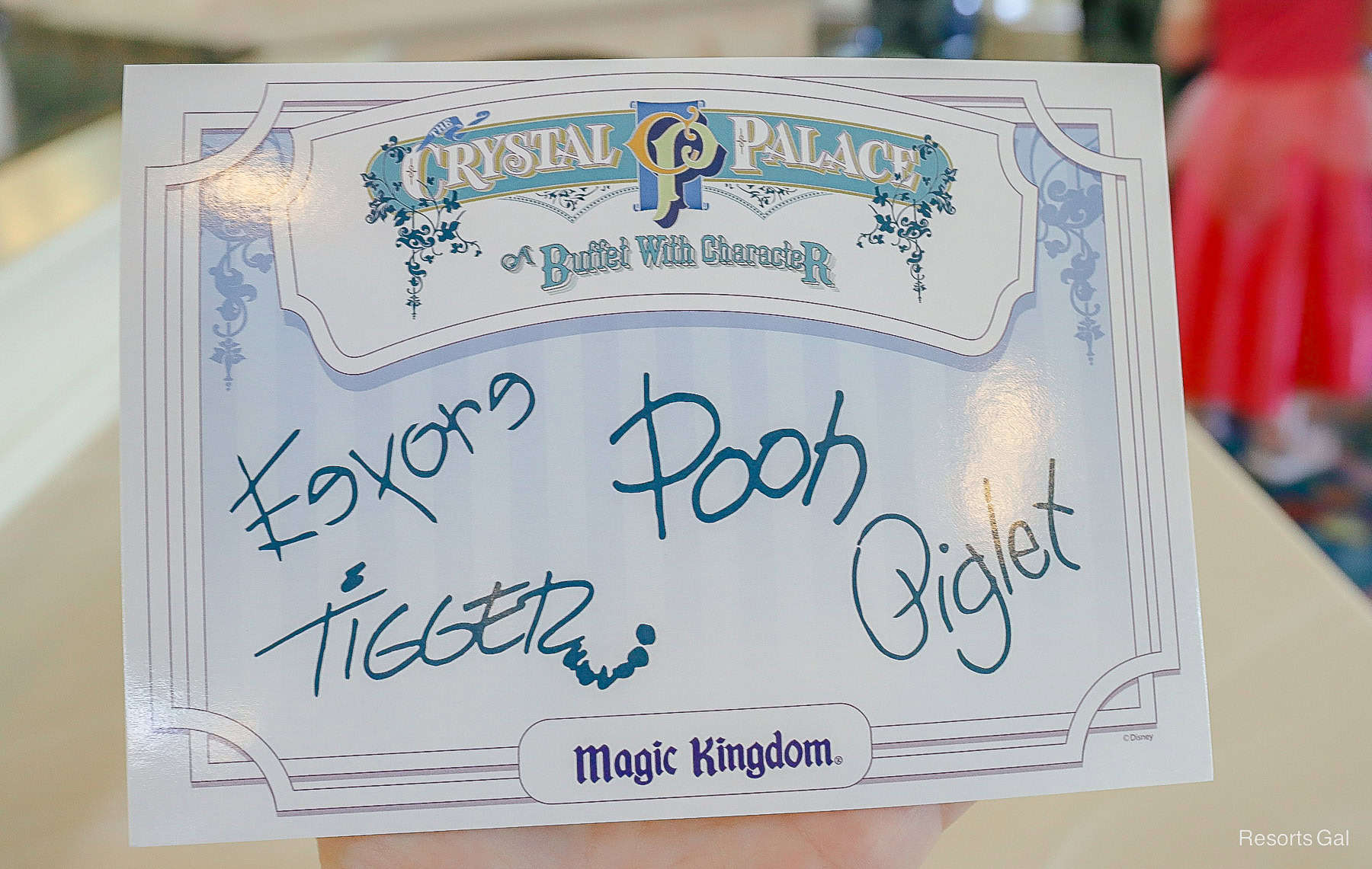 an autograph card from the Winnie the Pooh character restaurant at Disney World 