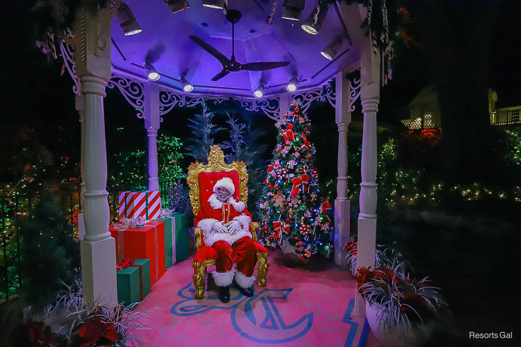 Santa in the Enchanted Glade Gazebo at Magic Kingdom 