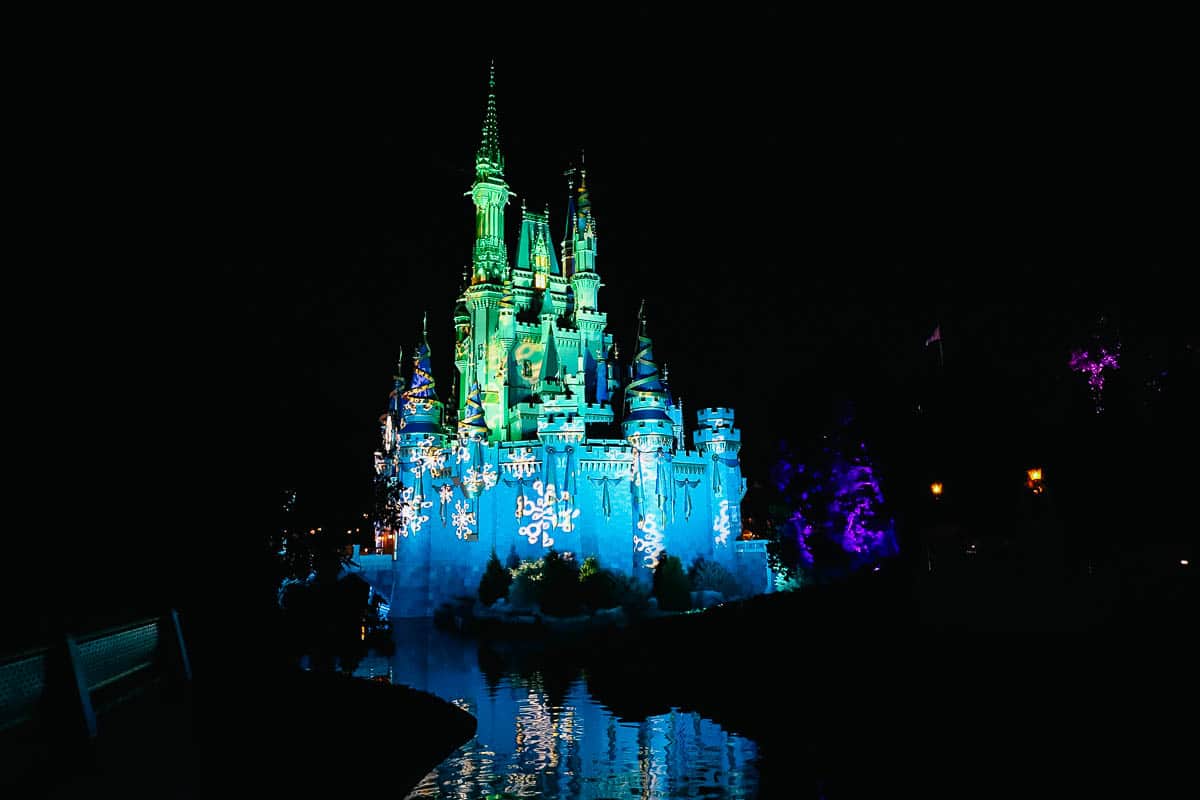 castle projections at Christmas on Cinderella Castle 
