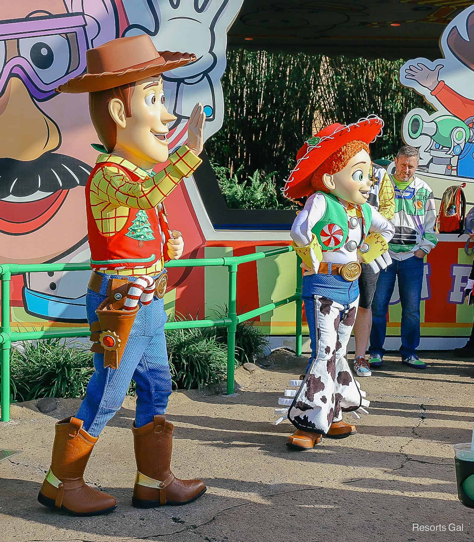 Jessie and Woody in Christmas costumes 