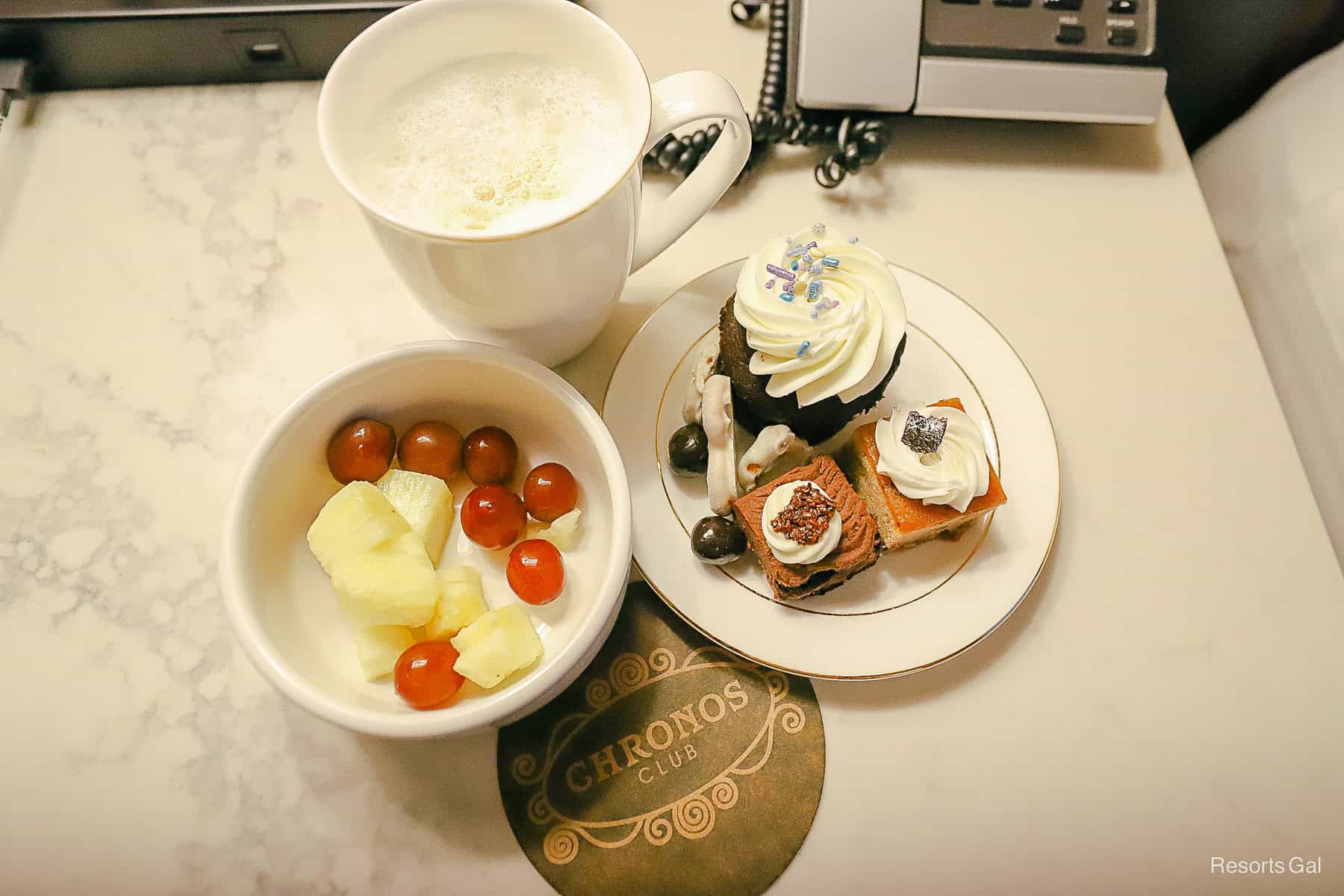 a prepared plate with dessert items from the desserts and cordials club level service at Disney World 