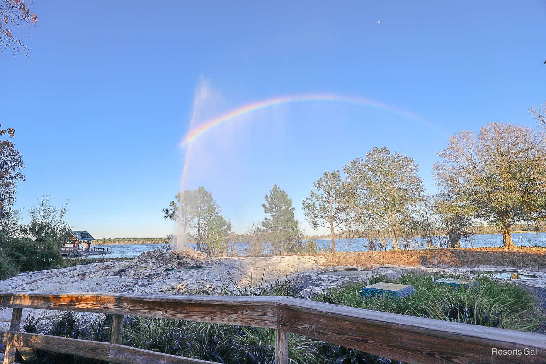 a closeup of the geyser as it creates a rainbow effect 