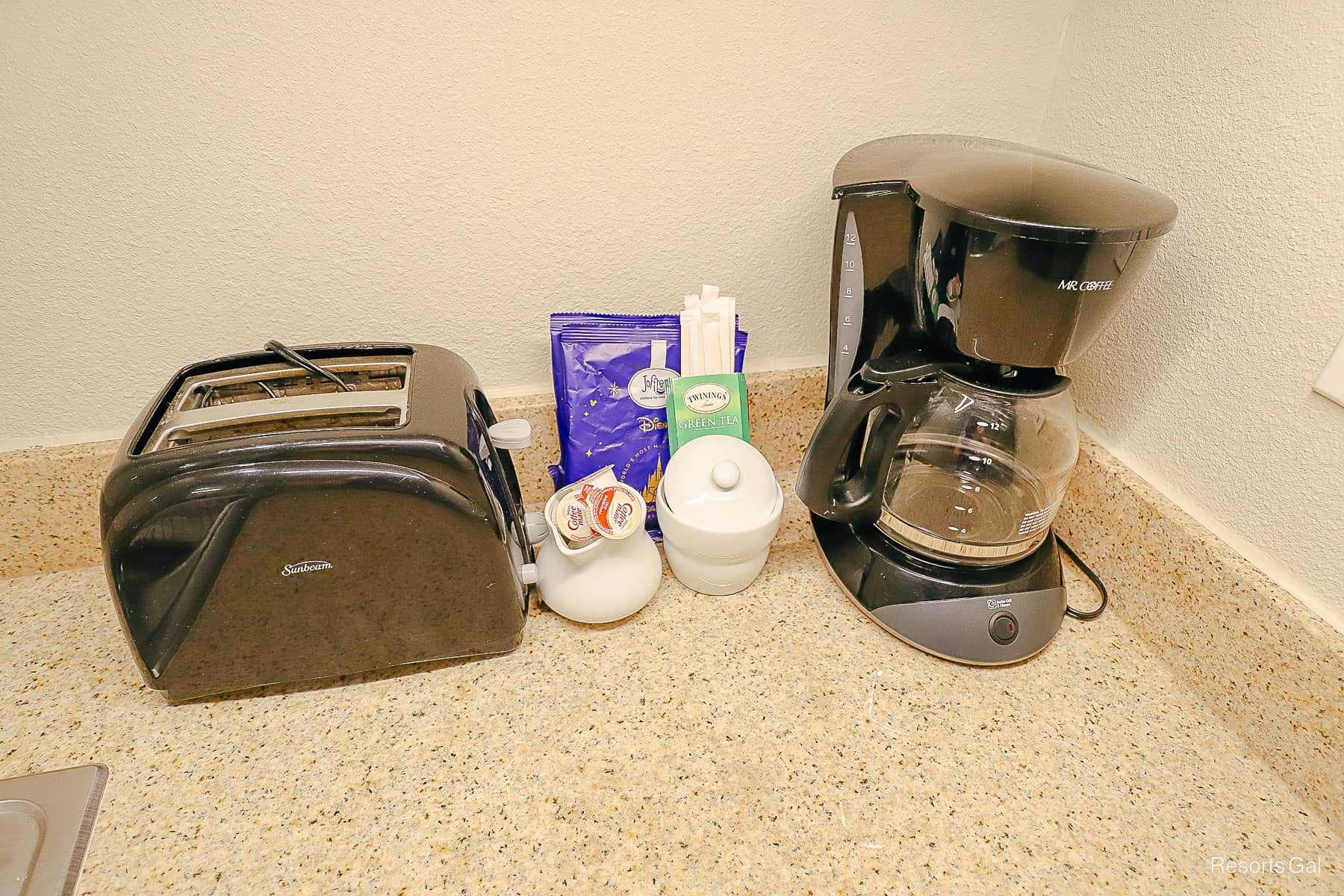 a full size coffee maker in a deluxe studio at Disney's Old Key West 