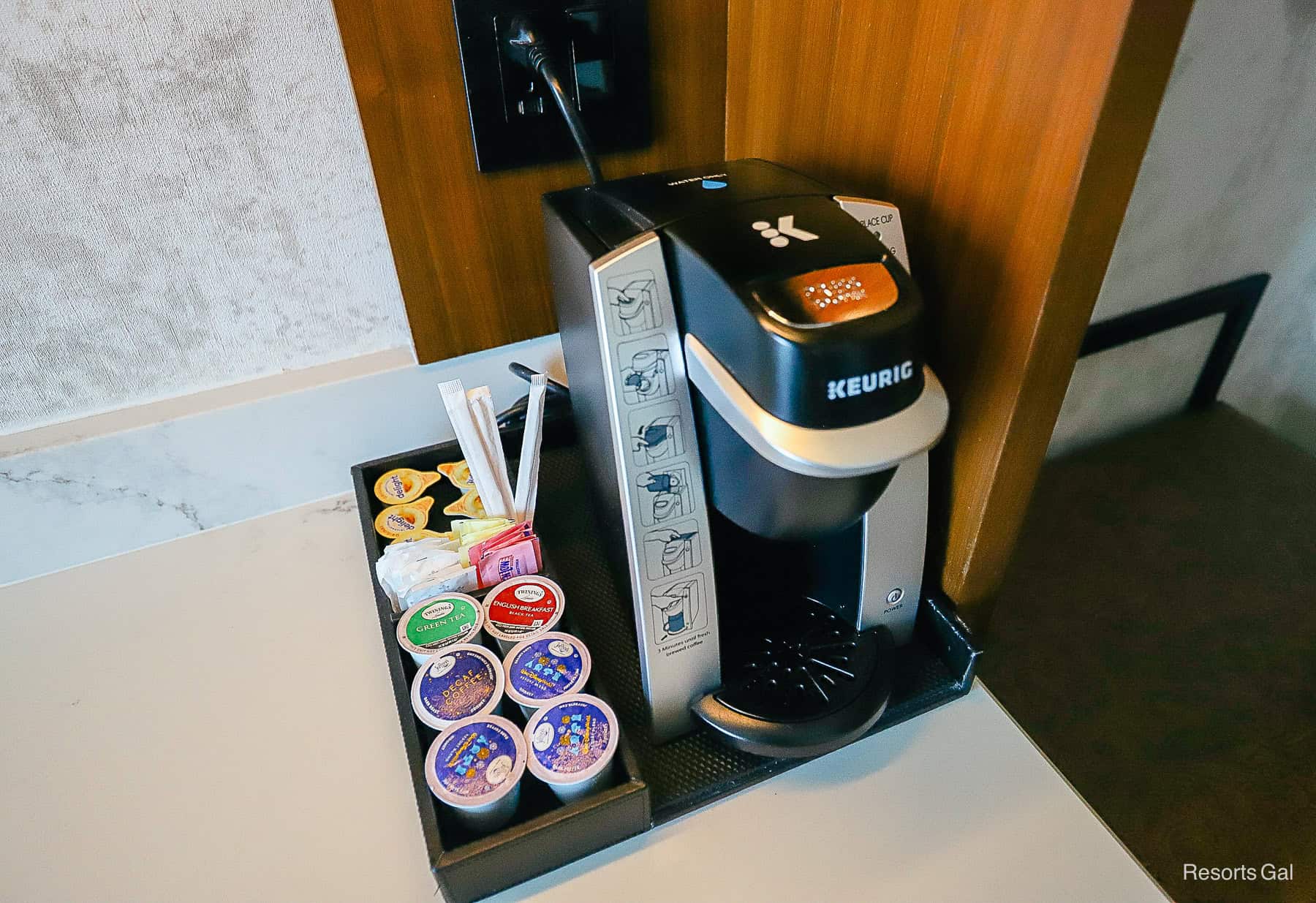 A Keurig style coffee maker with options in a room at Coronado Springs