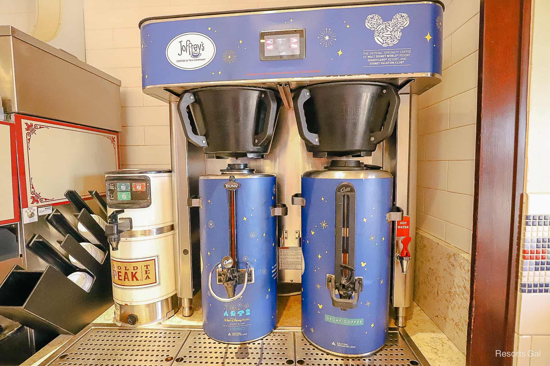 the coffee refill station at the Boardwalk Deli 