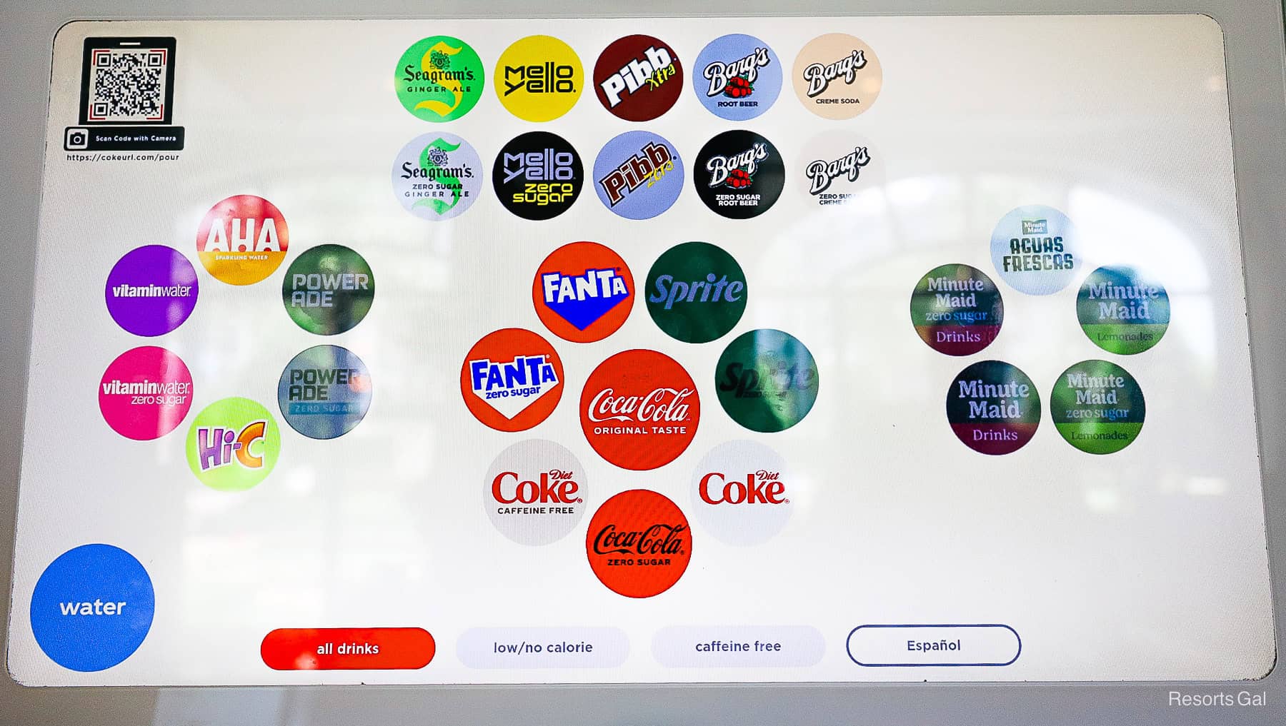 the home screen drink options for the Coca Cola Freestyle machines 