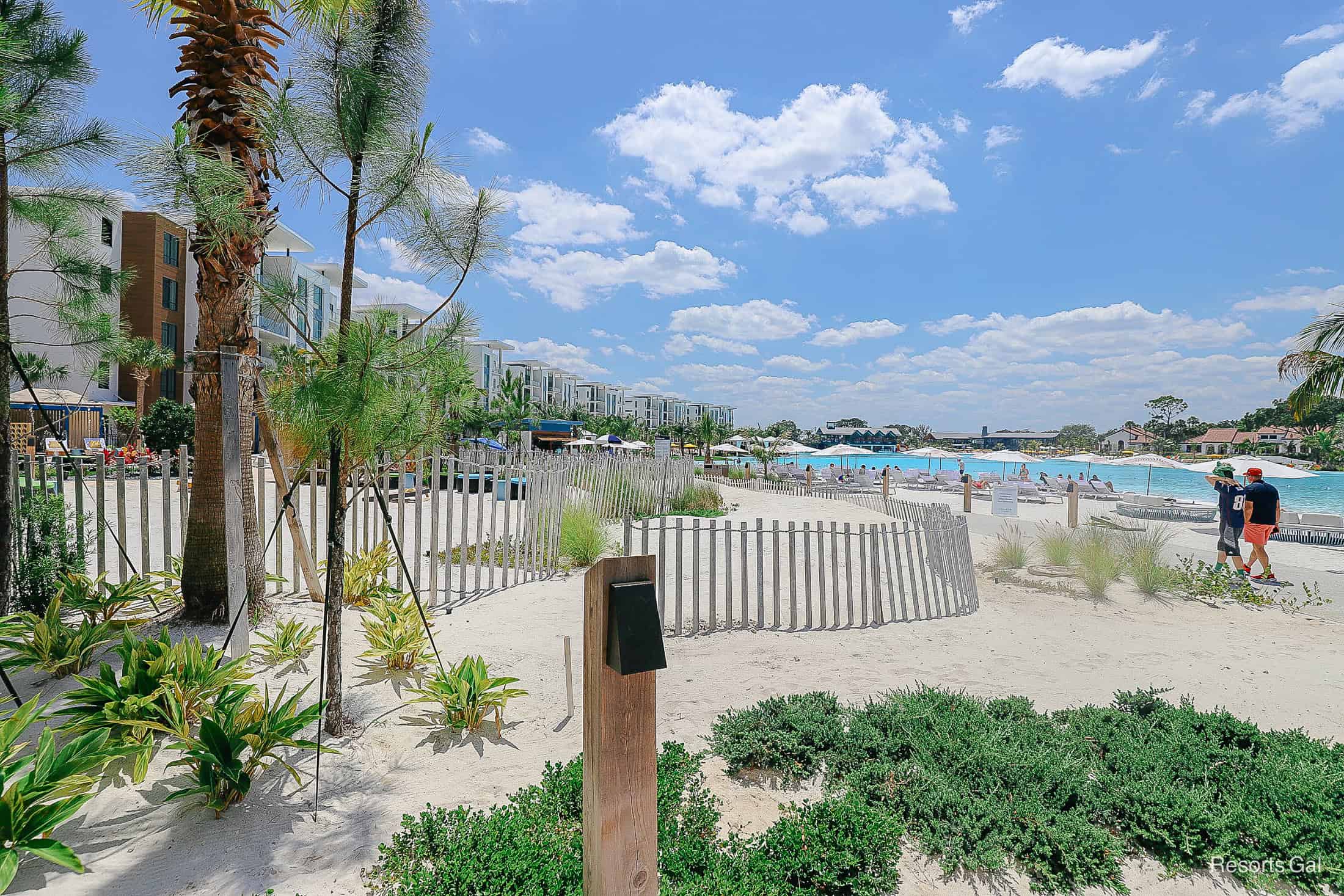 a view looking out to Evermore Resort and sandy areas near the pool 