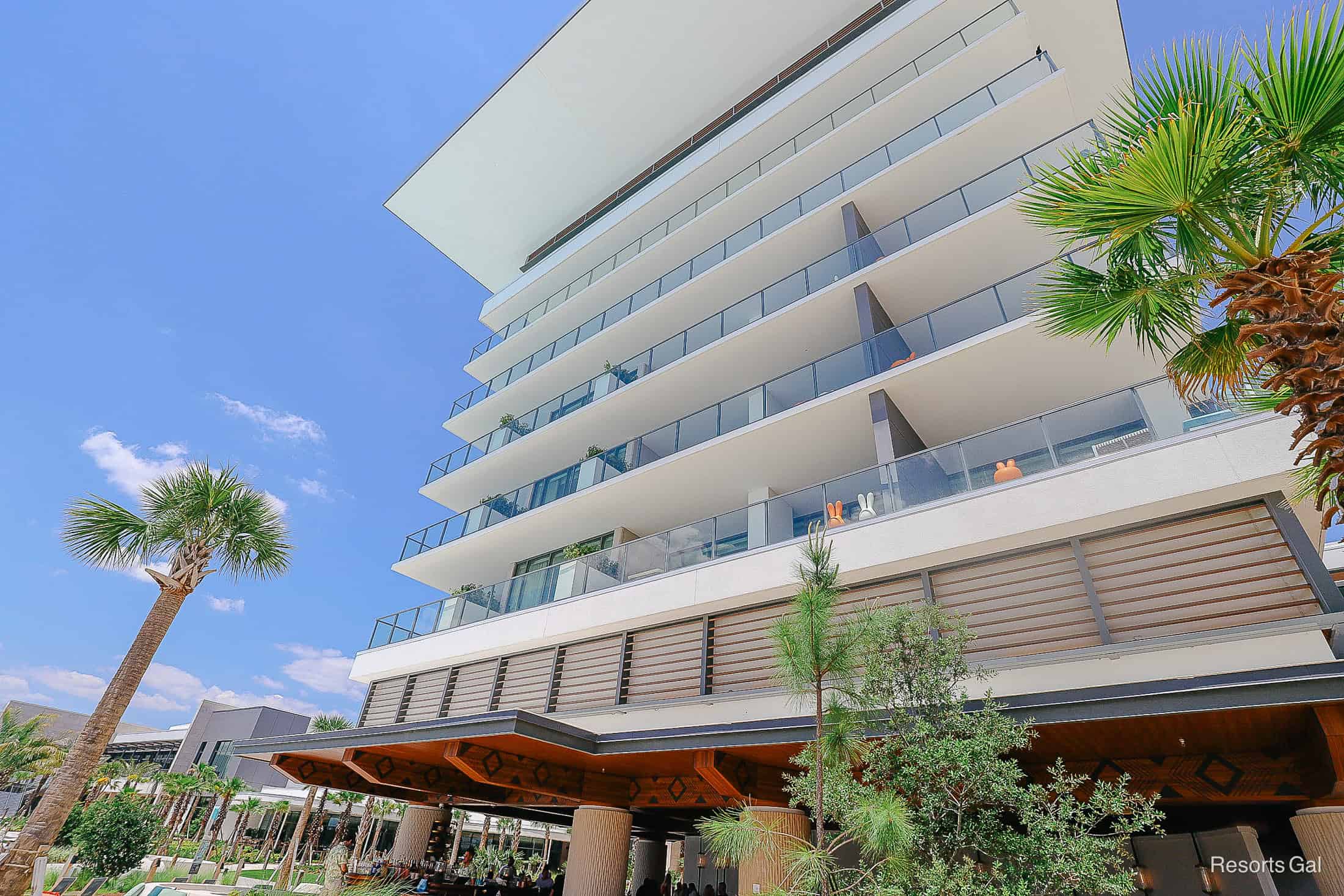 a view of the Conrad hotel from the pool area 