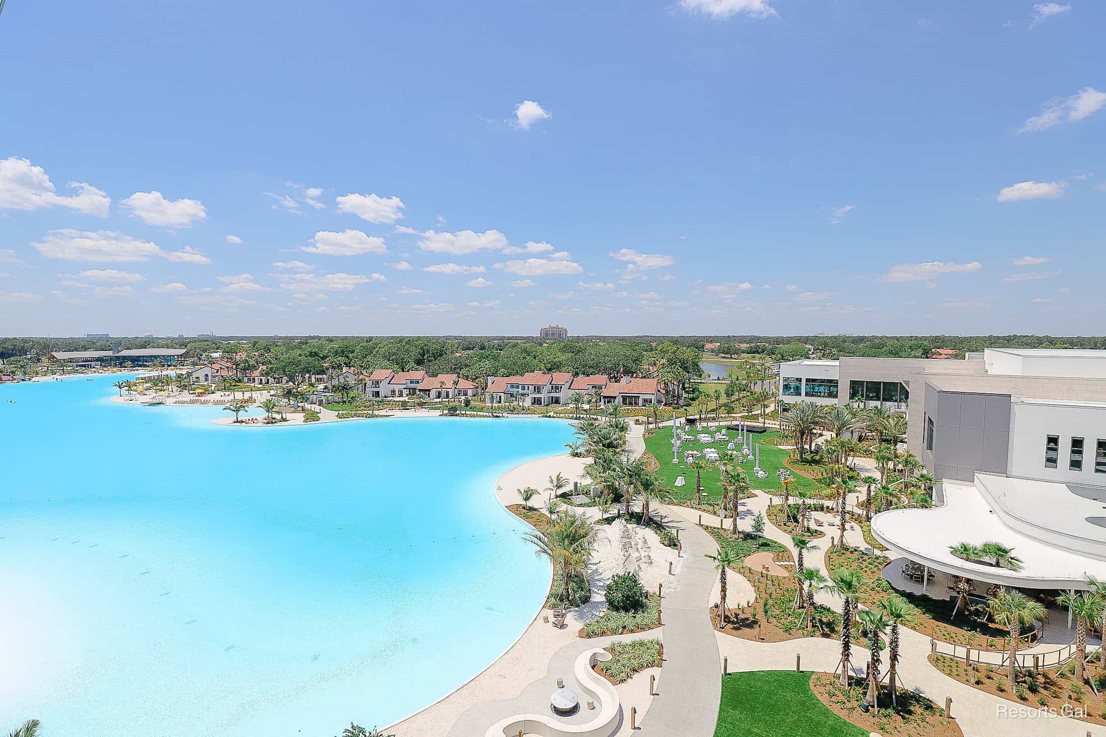 a view of the skyline around the Disney area from a room balcony at the Conrad 