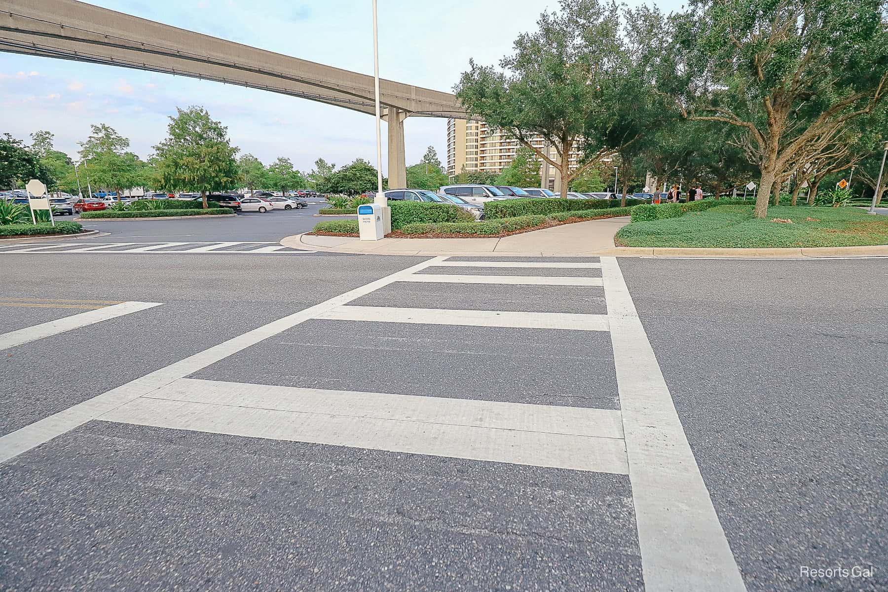 a crosswalk along the path from Contemporary to Magic Kingdom 