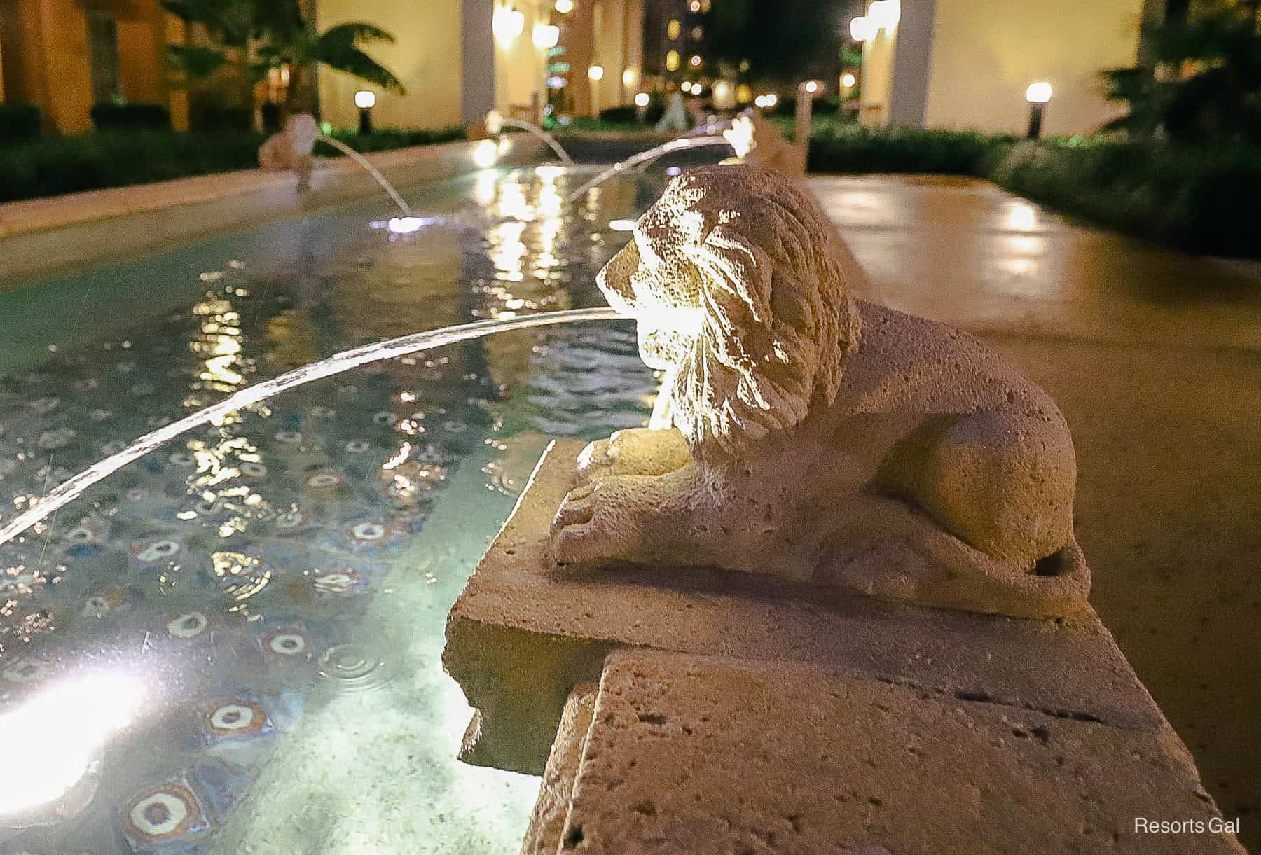 closeup of the lion head fountain at Coronado Springs 