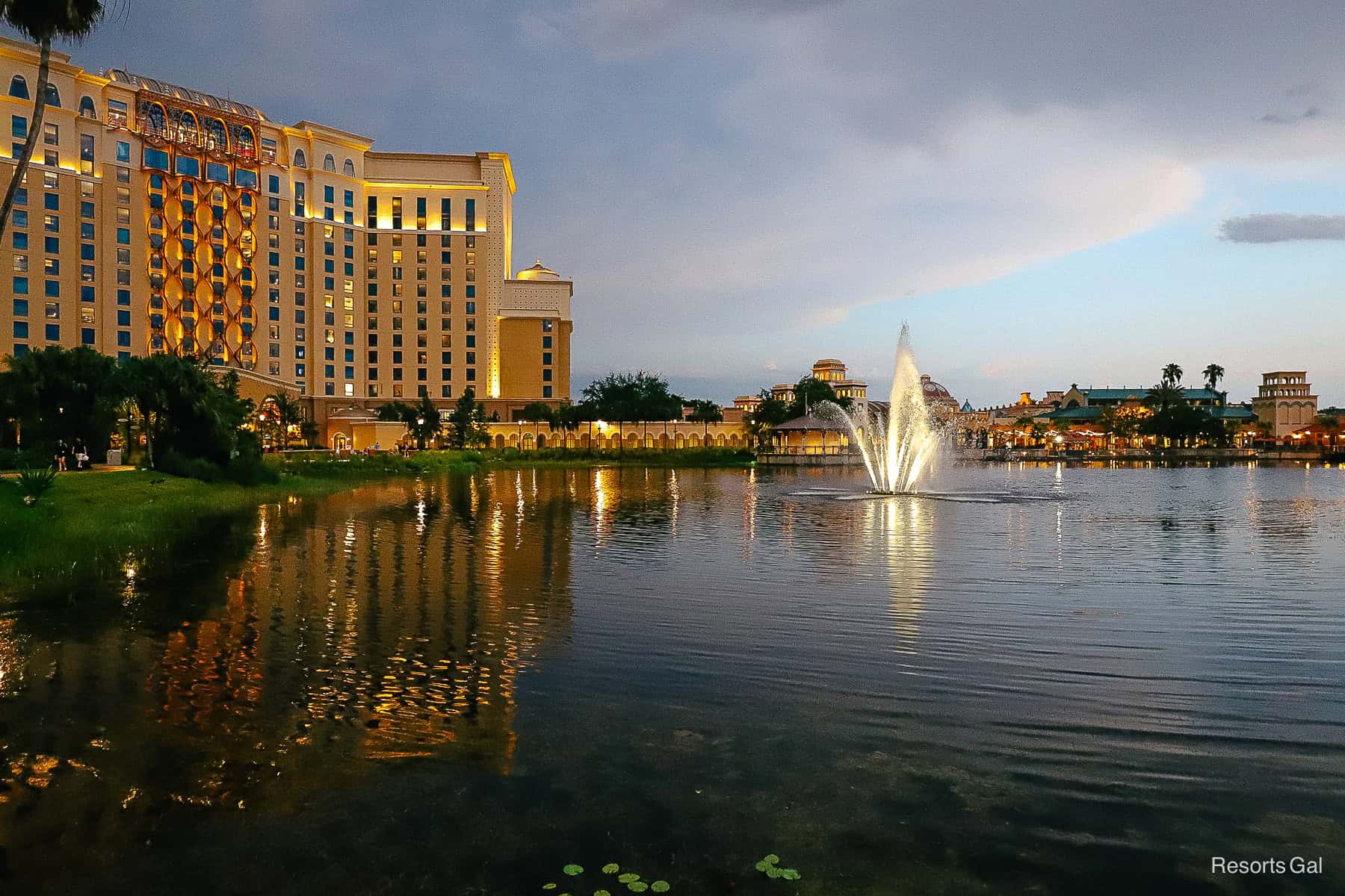a pretty sunset with grey, pink, and blue clouds at Coronado Springs 