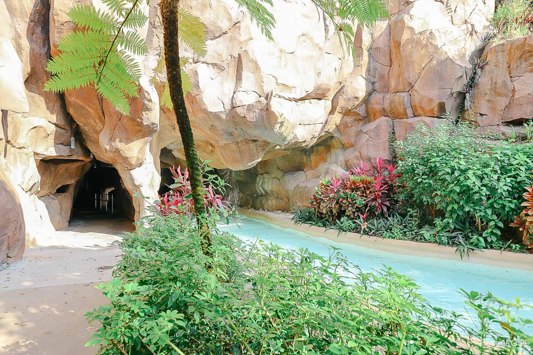 A walkway is available through the cave area at the lazy river. 