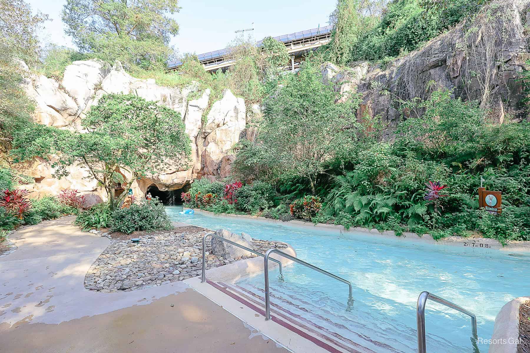 Steps at the landing where guests can exit Cross Country Creek. 