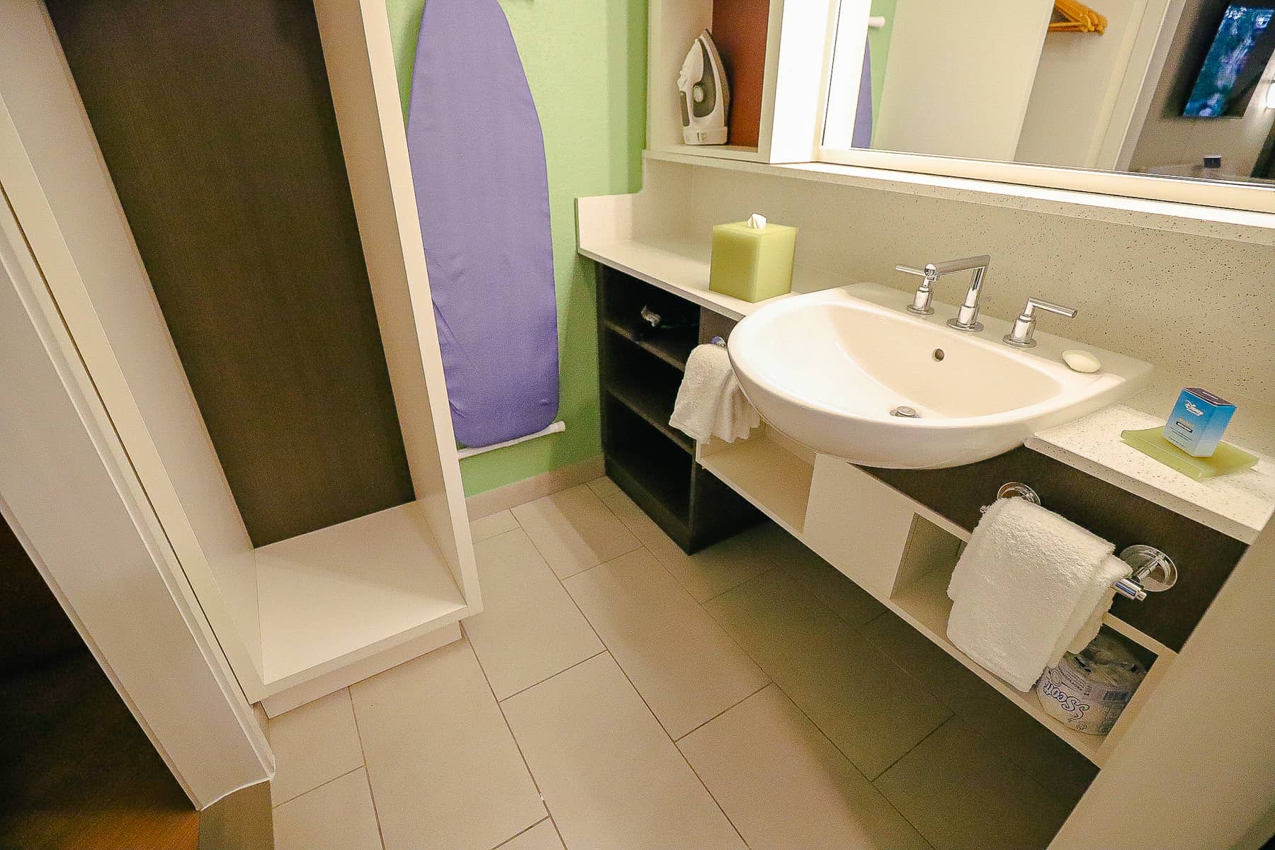 an overview of the bathroom and open closet area 